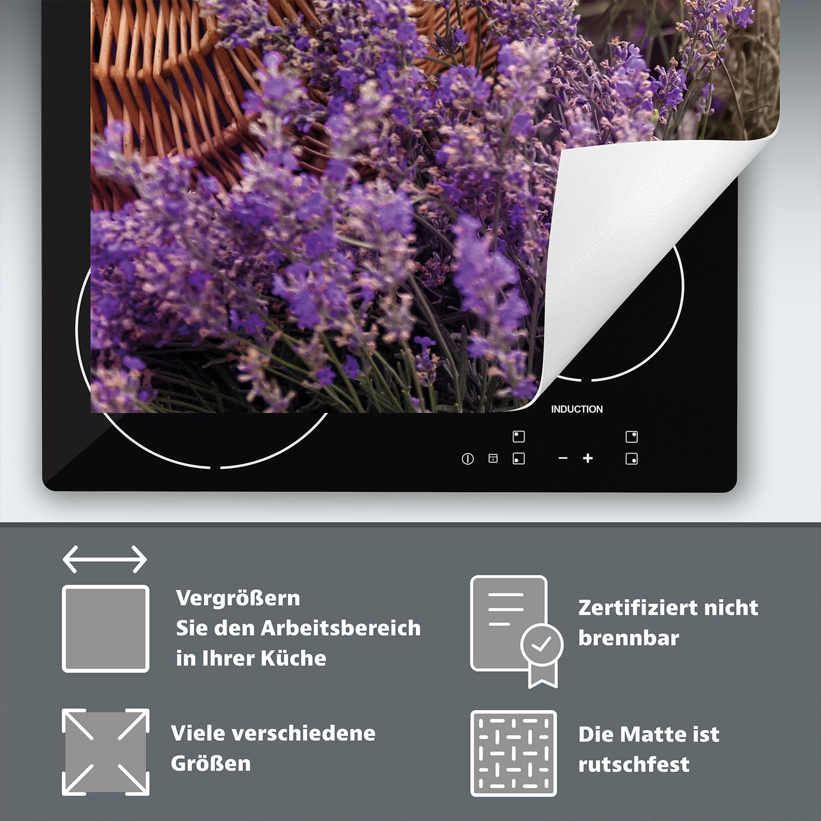 Copertura Tappetino Piano Induzione 30x52 cm Cucina Coprifornelli Protezione per Piano Induzione - lavanda