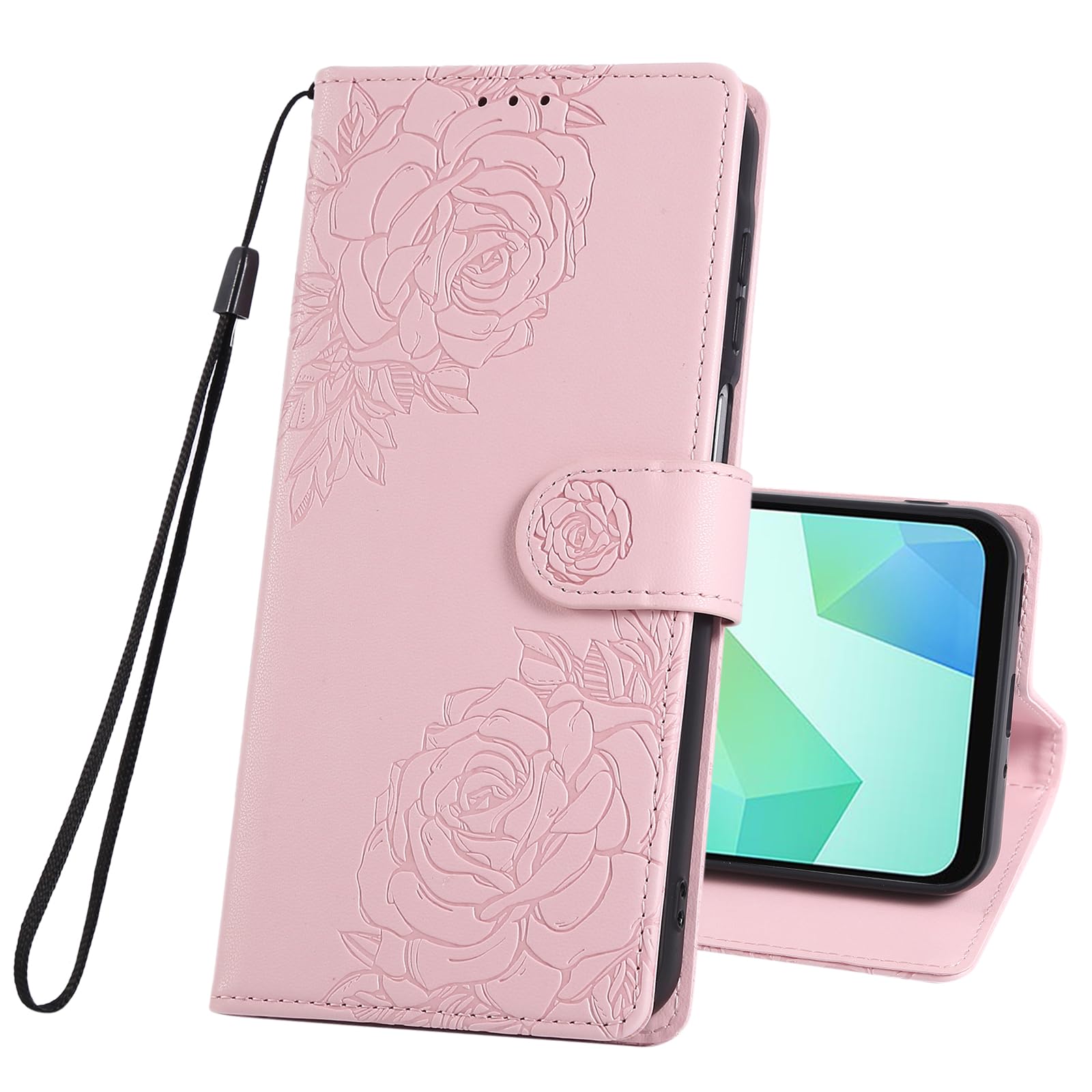 Wallet Flip Case for Realme Narzo 20 / Narzo 30A,Flower Floral PU Leather Card Slots Holder Kickstand Stand Women Girl Magnetic Shockproof Protective Folio Cover-Pink