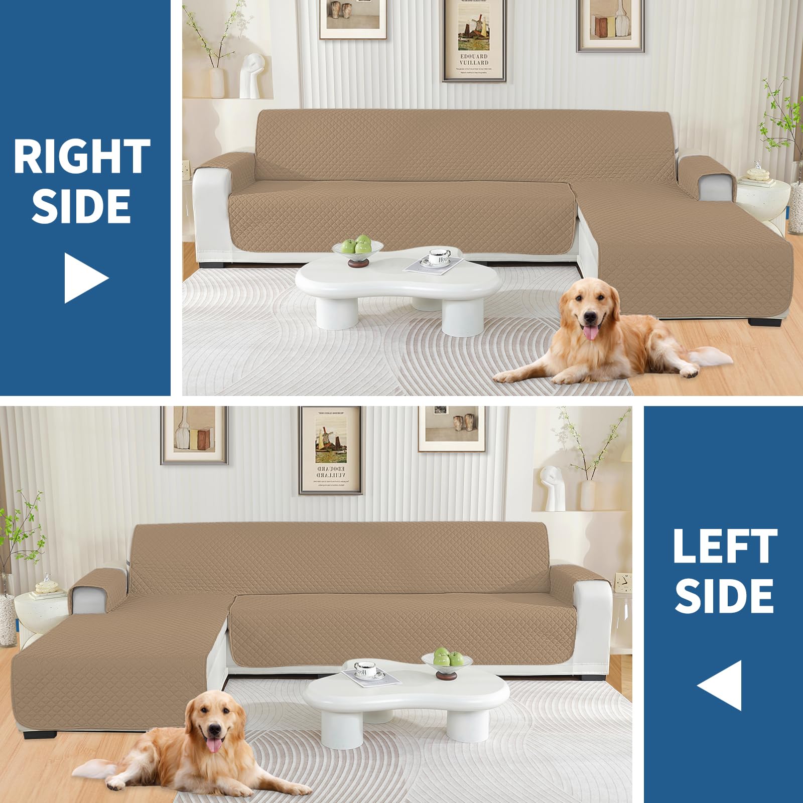 YSTELLAA Wodoodporny Pokrowiec Na Sofę Narożnik 3-Osobową, Odwracalny Pokrowce Na Kanapę Z Lewym Prawym Półwyspem, Odporny Na Zadrapania Kota I Psów Pokrowce Na Sofę, Jasny Curry