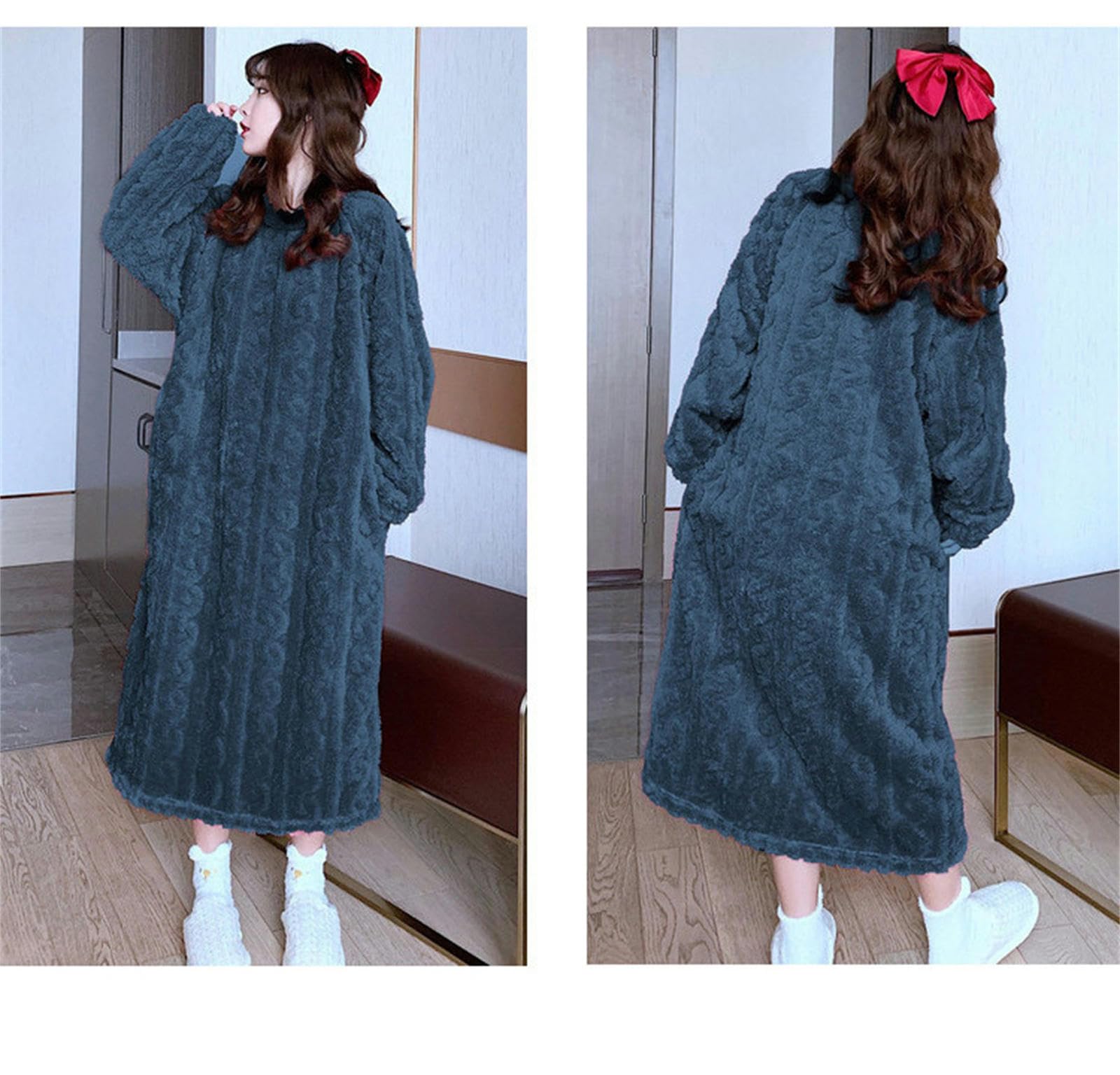 Nachthemd Damen Herbst- Und Winterkoralle Fleece Jacquard Nachthemd Winter -Pyjama Warme Hauskleidung Pullover Nachthemd-Farbe-l (40 Kg-75 Kg)