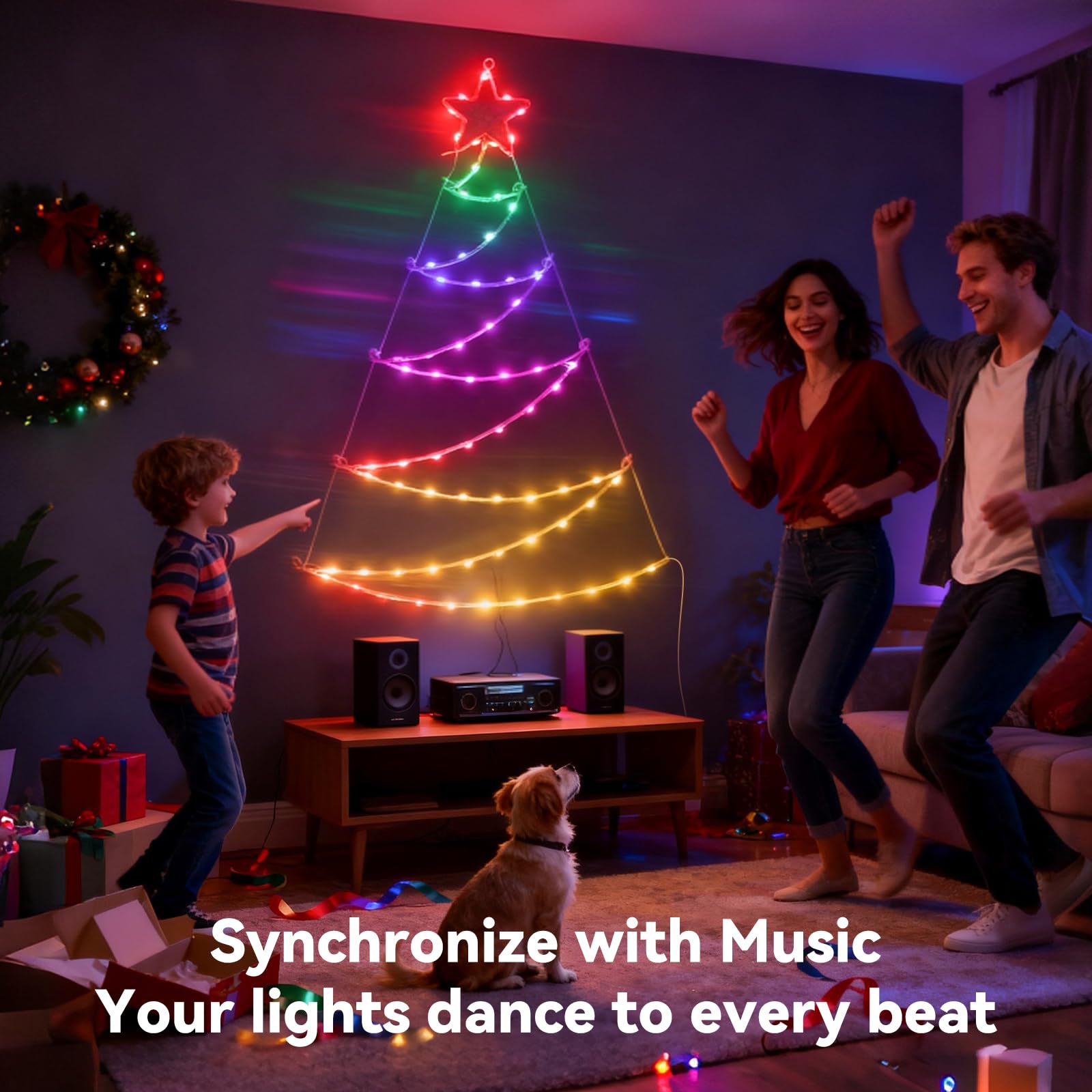 Aigostar Luces para Árbol Navidad con Anillo RGBIC Smart, 1.4M 140 LEDs, Control por APP y Mando, 39 Efectos Dinámicos, 150+ Escenas, Music Sync, para árbol de Navida Interior Exterior Decoracion