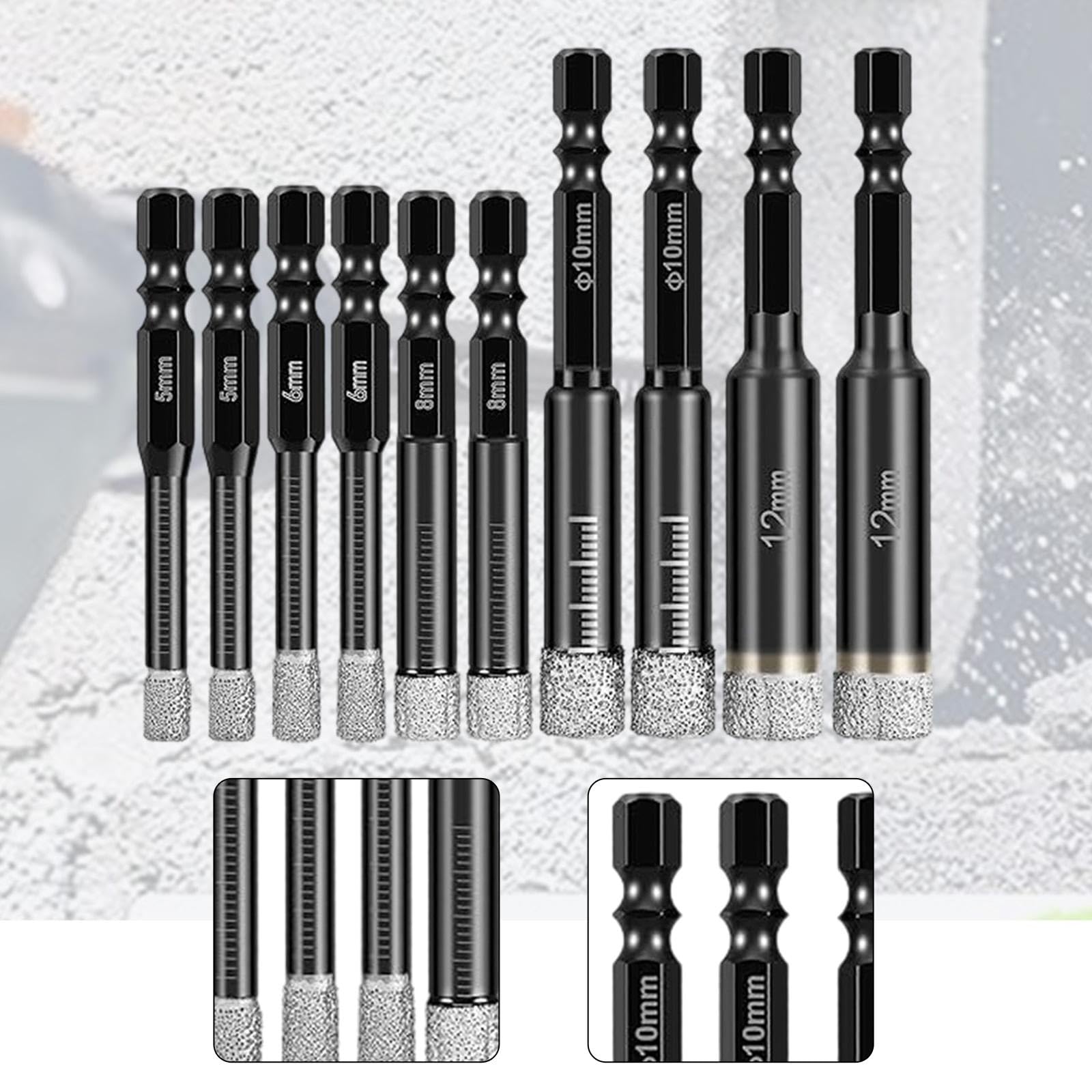 F Fityle 10 Piezas Brocas Diamante Seco Juego Brocas Redondas Perforador Cerámica Mármol Granito Uso Seco para Bricolaje Y Taller Adecuado para Cerámi, 5 Mm, 6 Mm, 8 Mm, 10