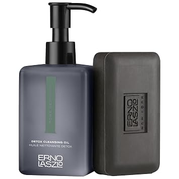 Erno Laszlo Detox Double Cleanse Duo, Cleansing Oil and Sea Mud Deep Cleansing Bar for Oily and Combination Skin, 6.4 fl oz / 3.4 oz