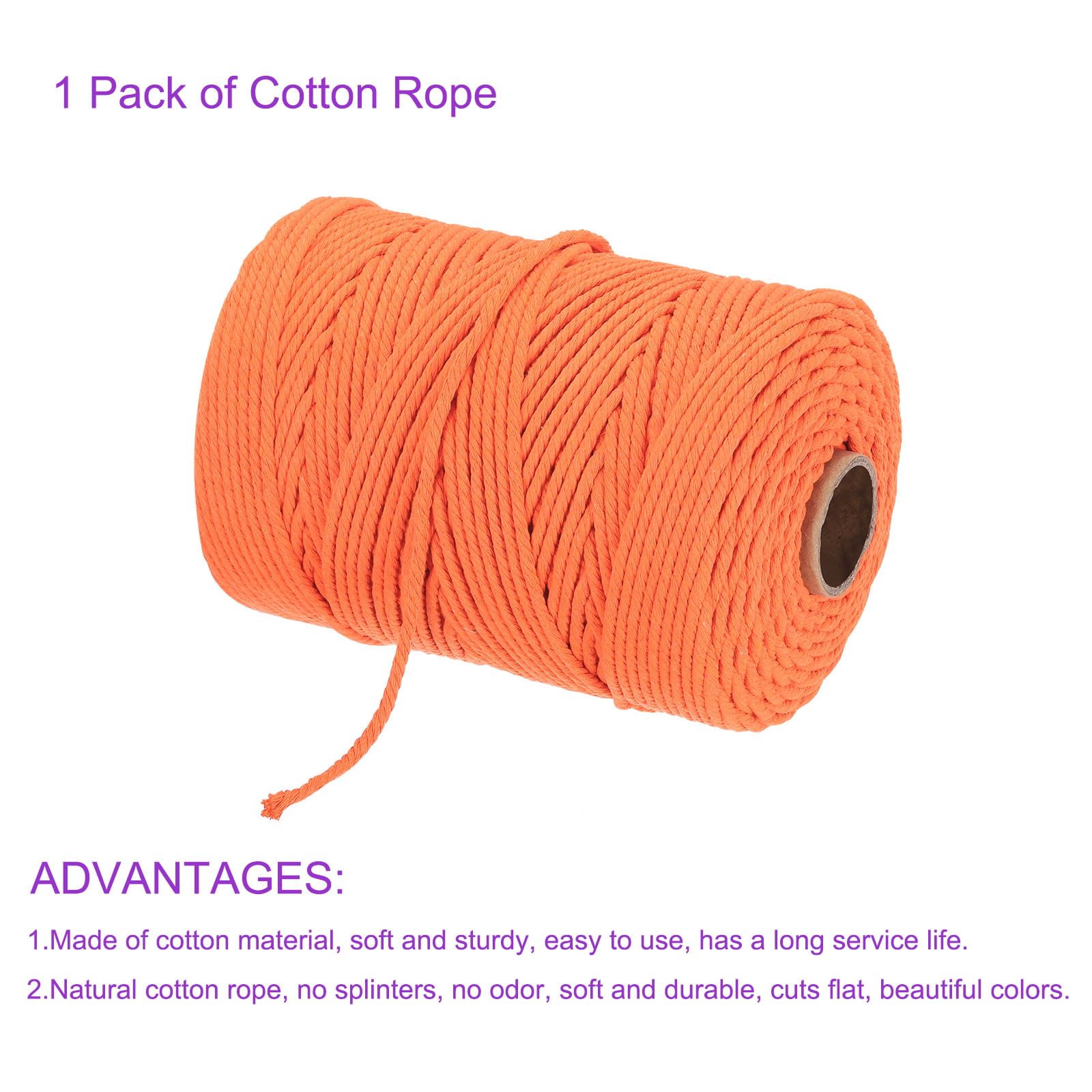 DMiotech Cuerda de Macramé de Algodón Natural Naranja de 4mm x 241 Yardas, Hecha a Mano para Colgar en la Pared, Hebra Única de Macramé Trenzada de Algodón para Colgadores de Plantas
