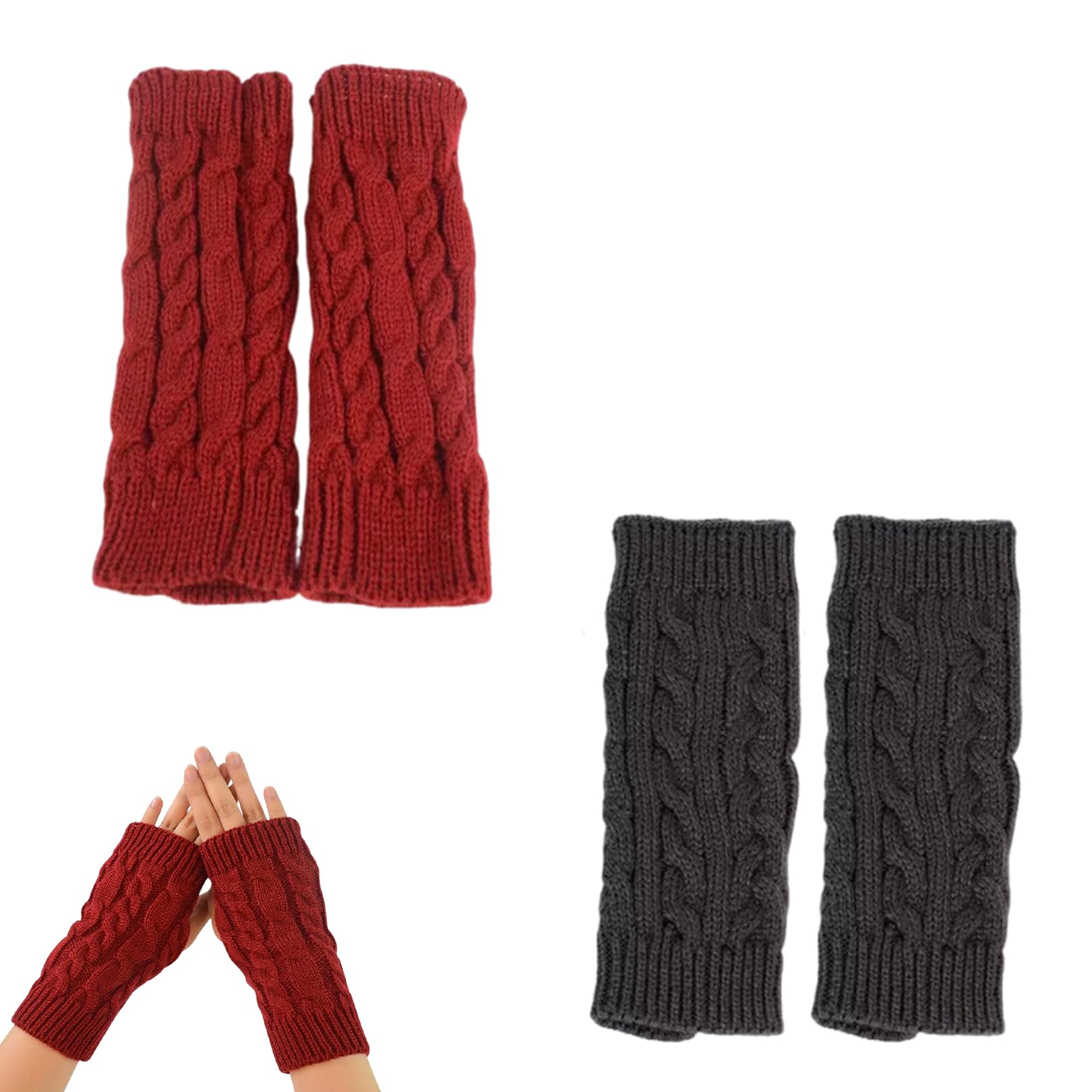 handschuhe damen weinrot 2 Paar Handstulpen,Pulswärmer Damen,Fingerlose Damen,Arm Warmers,Weicher Strick Handschuhe Ohne Finger,Winter Halb Fingerhandschuhe,Fingerless Gloves,Strickhandschuhe (Weinrot+Dunkelgrau) Fashion Rahmenhöhe:50cm (28