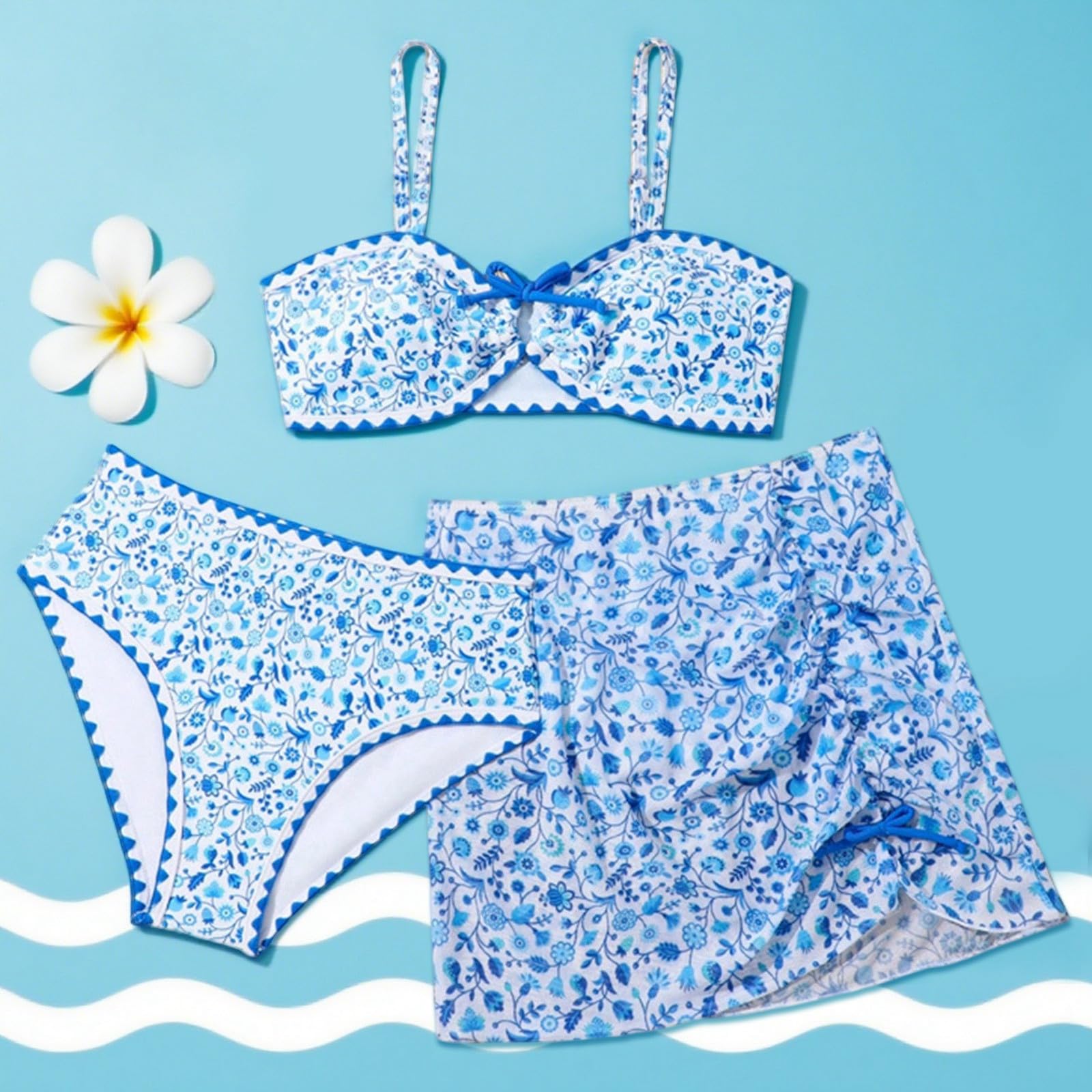 Generisch Traje de baño para niños y niñas, traje de baño de bikini con estampado floral, tankini de dos piezas, parte superior e inferior con funda para niños pequeños, verano, playa, piscina, fiesta