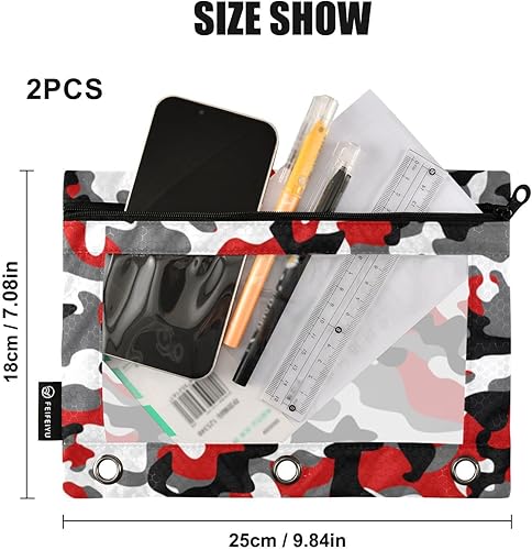 Miniatura 3 de Estuche para carpetas de archivos de camuflaje rojo y gris, bolsa resistente para carpetas de 3 anillas, funda de suministros de escritorio de