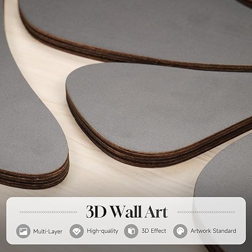 Miniatura 2 de Arte de pared 3D de madera texturizada enmarcada para sala de estar, arte grande bohemio floral negro y beige para paredes, 3 piezas de arte