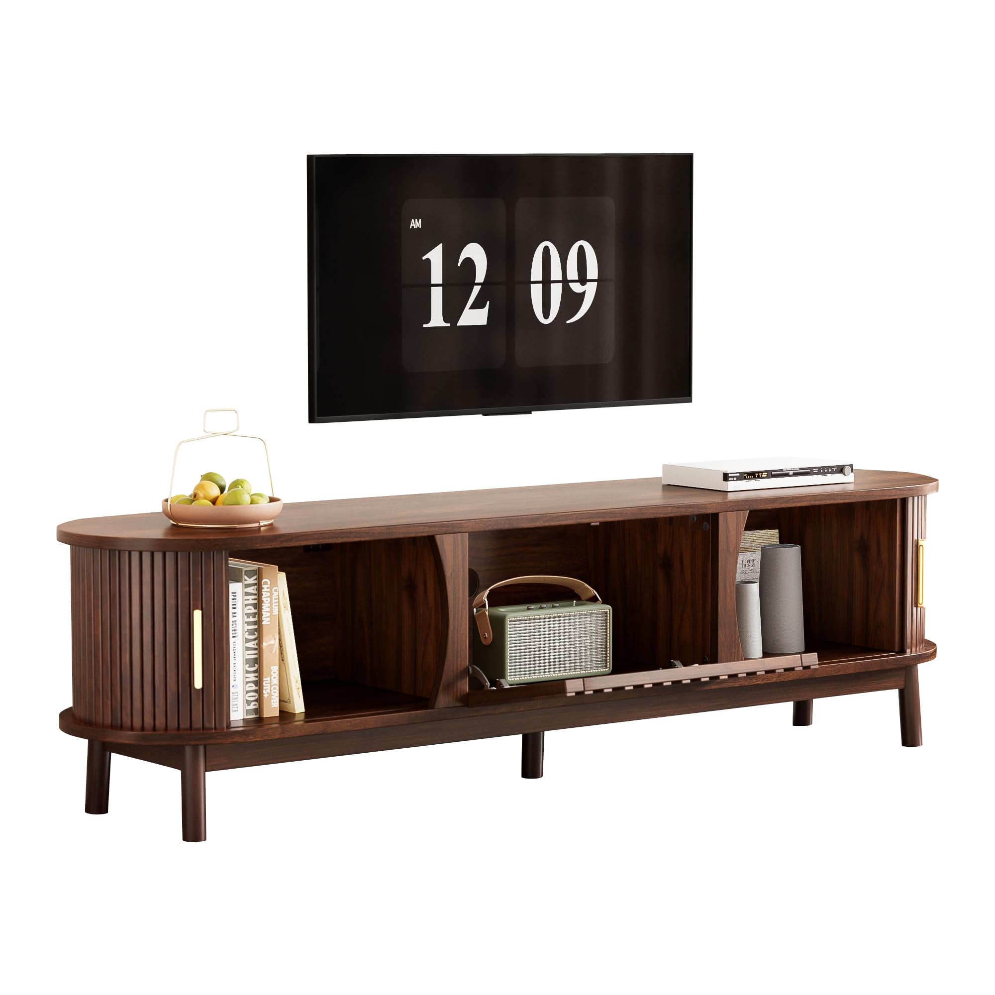 TV Schrank, Lowboard für TV Ständer bis zu 65 Zoll, 165cm Lang, Fernsehtisch fur Wohnzimmer, 165x39.5x46cm, Braun