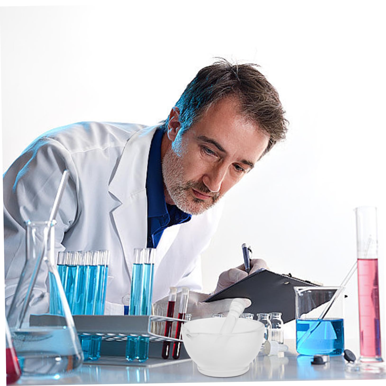 SOLUSTRE Mortero de Vidrio 90 mm para Laboratorio, Recipiente Resistente a Altas Temperaturas para Molienda y Mezcla
