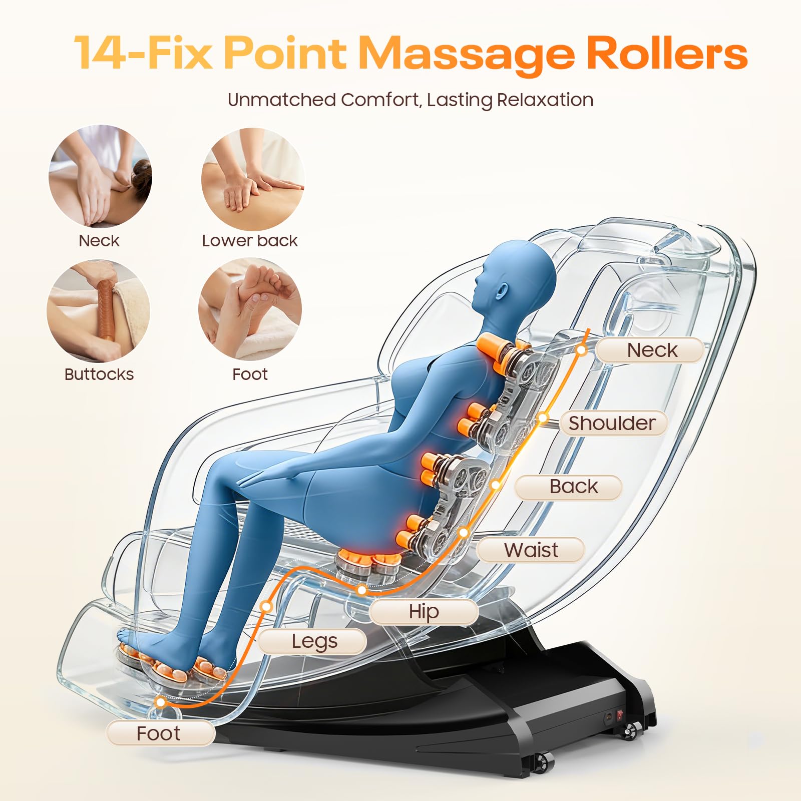 Sillón de Masaje con 14 Rodillos,9 Airbags, Calefacción para Espalda y Piernas, Masaje de Pies, Altavoces Bluetooth, Control por Teléfono Inteligente, Panel táctil,Sillón para Todo el Cuerpo