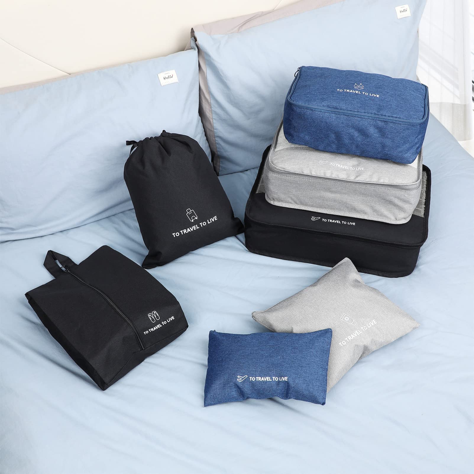 Holibanna 7pezzi Organizer Da Viaggio Cubi Pieghevoli Impermeabili Per Abbigliamento e Accessori Da Valigia Sacchetti Salvaspazio Nero Per Vacanze e Viaggi Affari