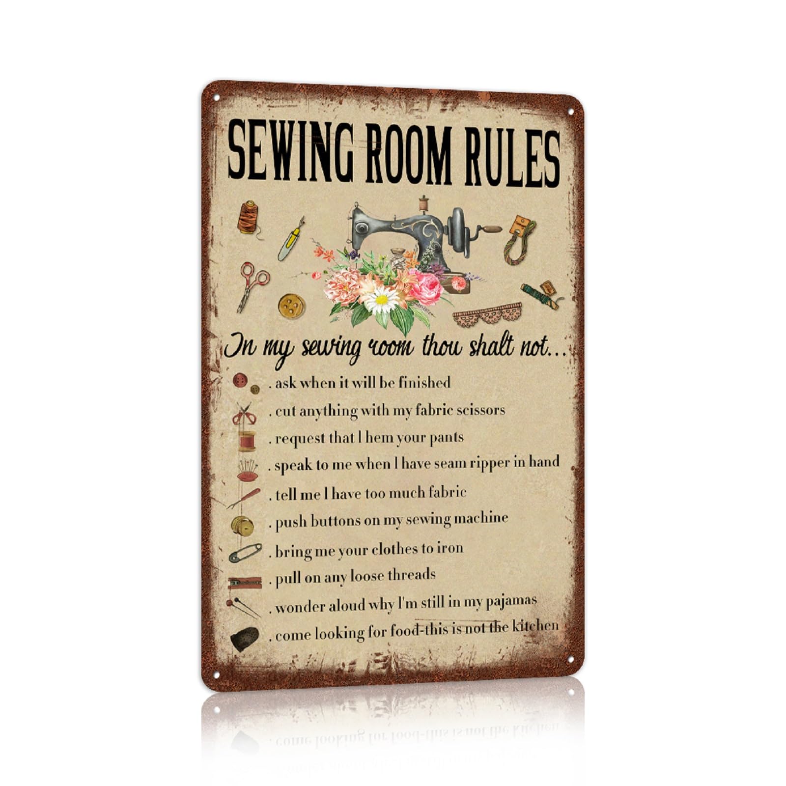 peiyeety Metal Tin Sign Sewing Room Quote Vintage Decorative Metal Wall Art Plaque For Home Living Room Bedroom Farmhouse Patio Rustic Wall Decor 6x8 Inch