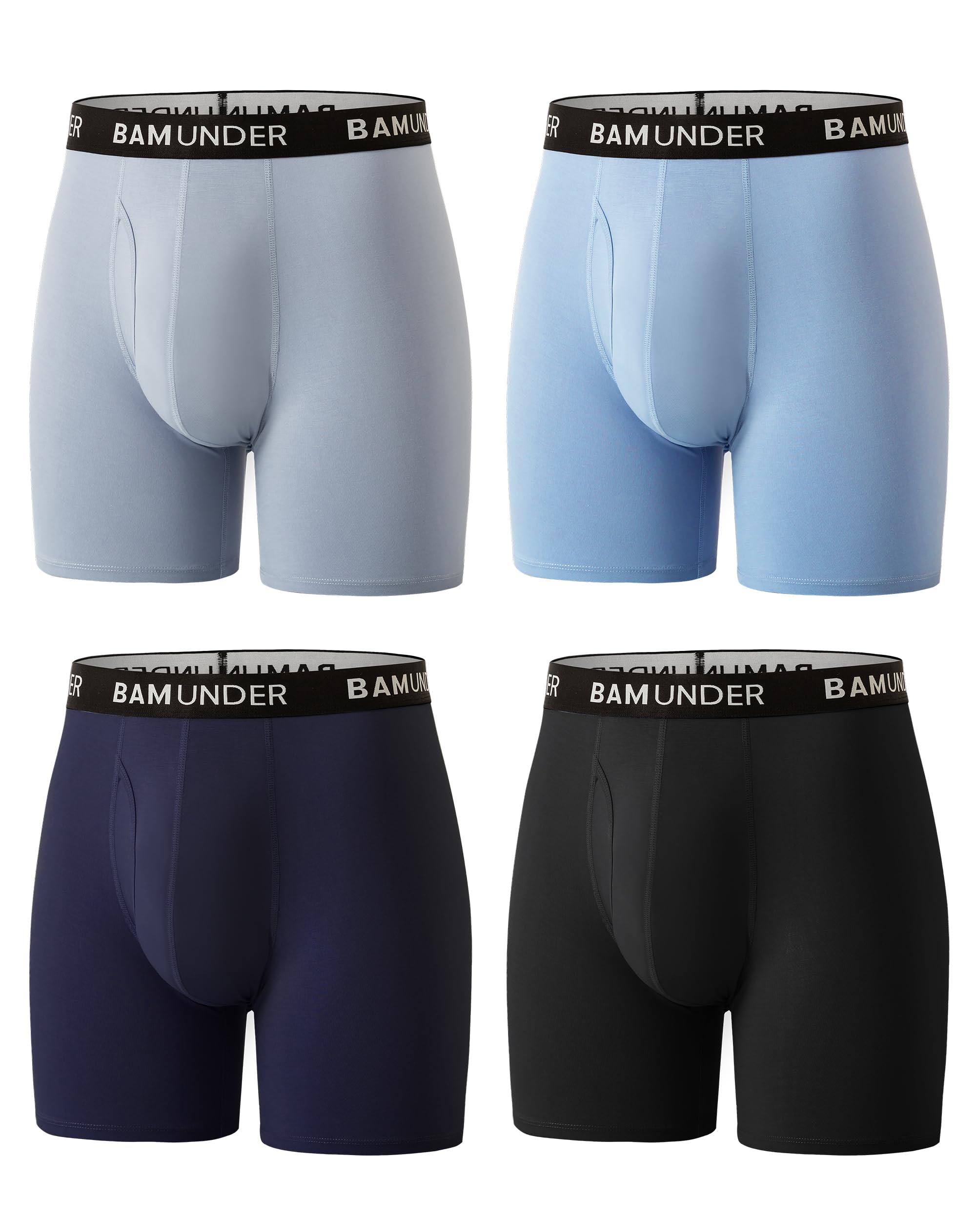 Mens Bamboo Viscose Underwear Boxer Briefs 4 Pack - Breathable Comfort Fit with 3D U-Shaped Pouch No Ride-Up