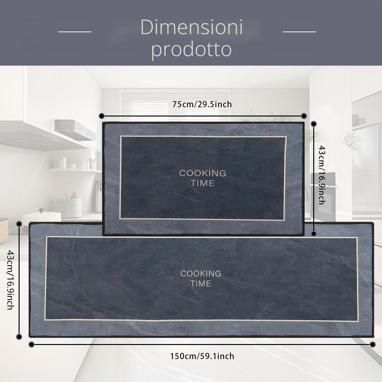 Tappeto da cucina 2 pezzi, set di tappetini e tappeti da cucina lavabili e antiscivolo, tappetino da cucina assorbente e antimacchia,nero,43x75+43x150cm