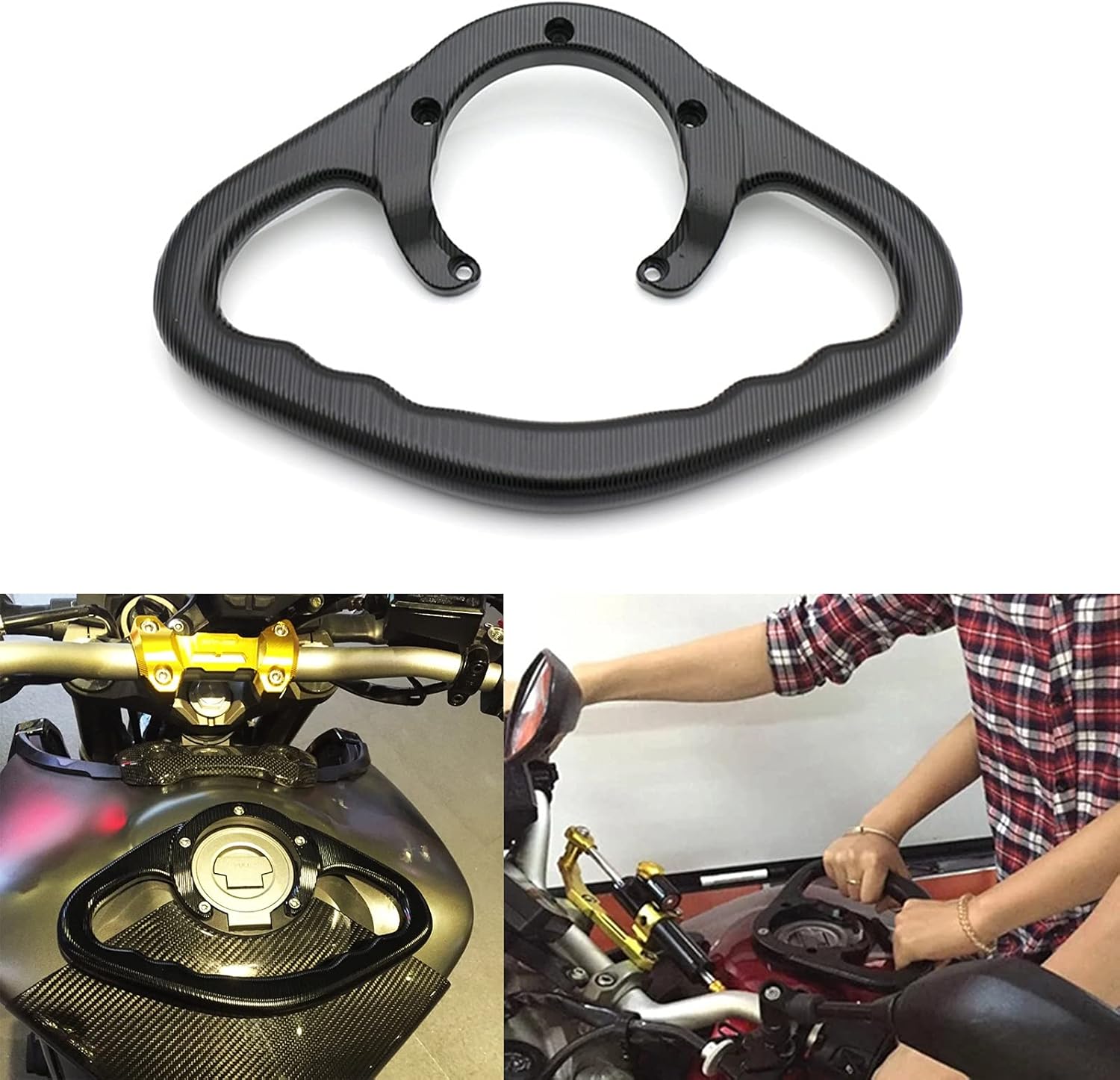 Motorcycle Passenger Handgrips Rear Passenger Gas Tank Bar Fuel Tank Armrest Grab Bar Handles Handlebar Hand Grip 5 Holes for Suzuki GSR600 GSR750 GSF650 GSX-R750 GSX-S1000 GSX-R1300 SV650/S(Black)