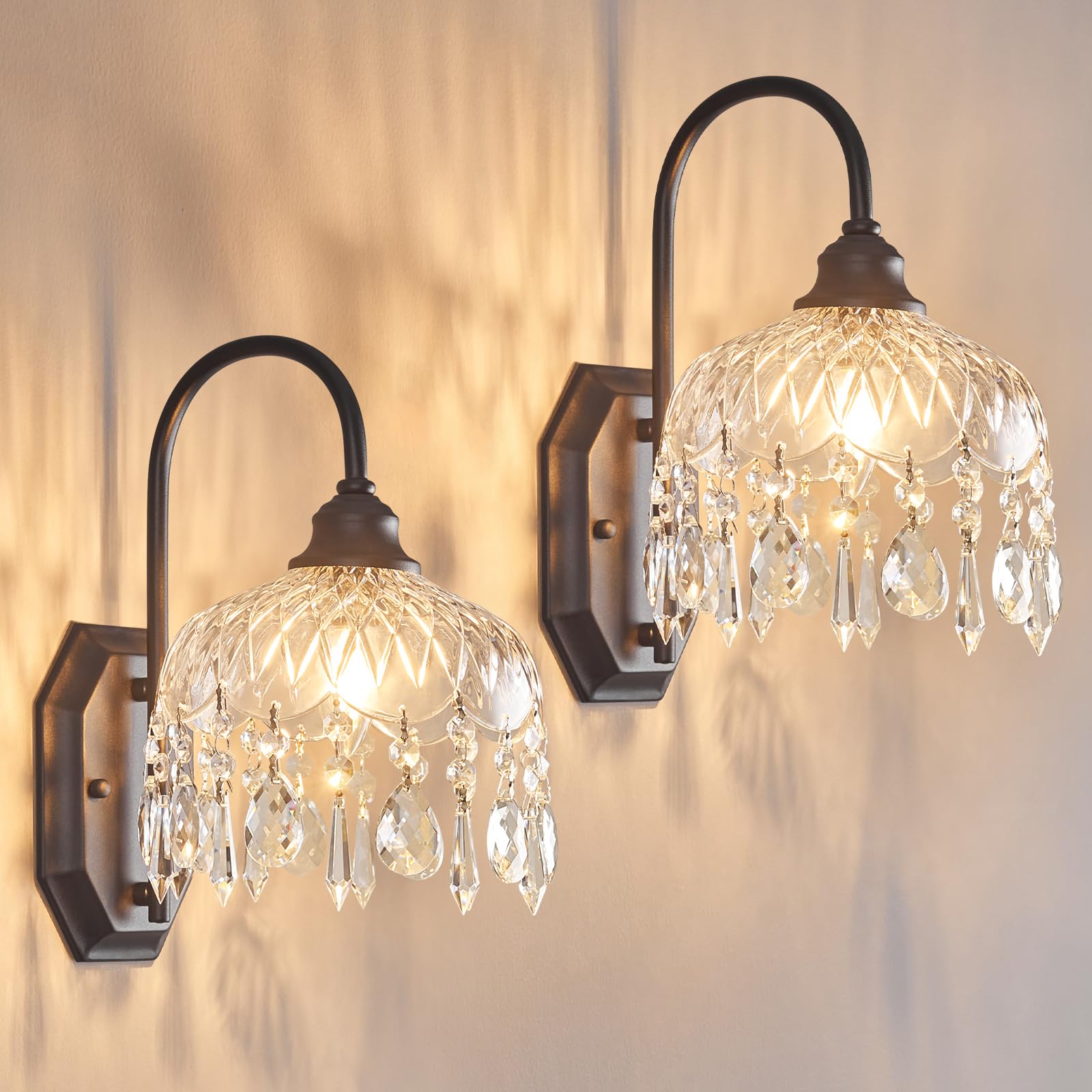 JXJYHL 2-Pack Vintage Wall Sconce,Glass Crystal Wall Sconce,Matte