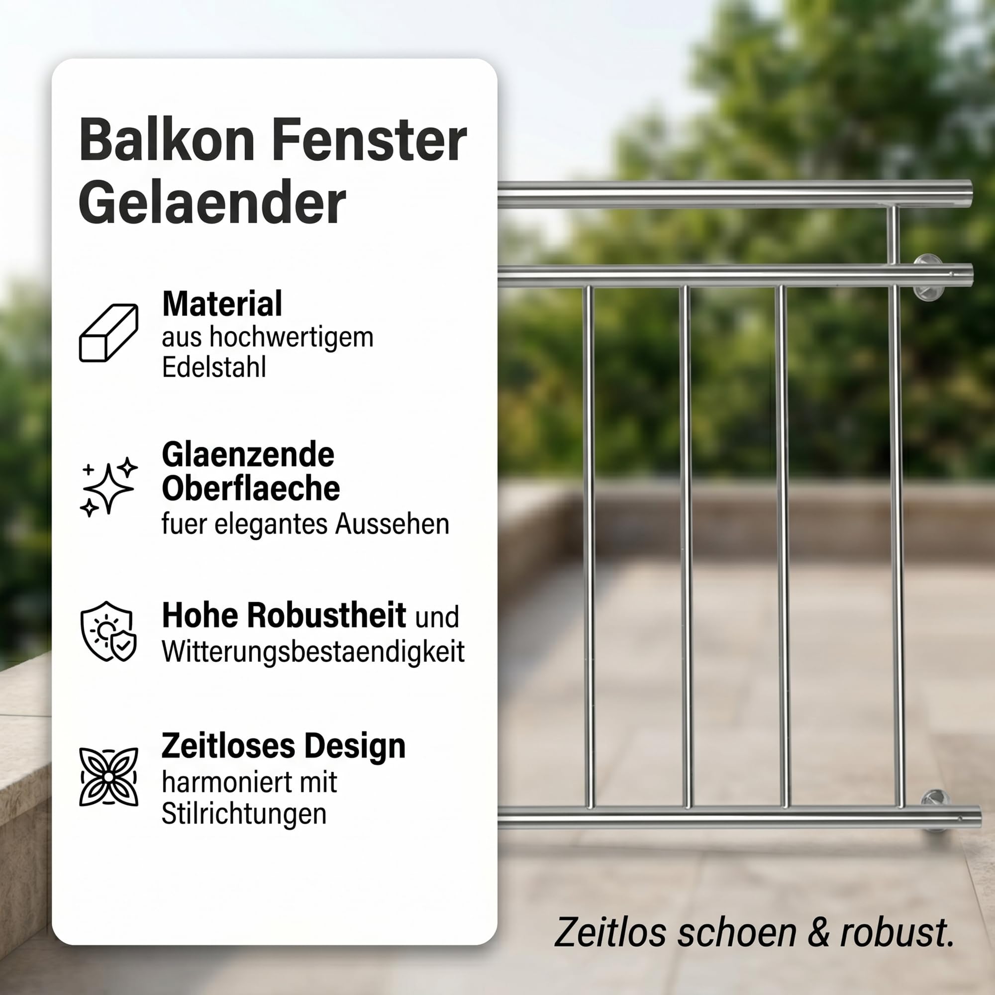 Mucola Französischer Balkon 90x128CM Stabgeländer Edelstahl V2A Fenstergeländer Stabgeländer Terrassengeländer Brüstung Balkongeländer Fenstergitter