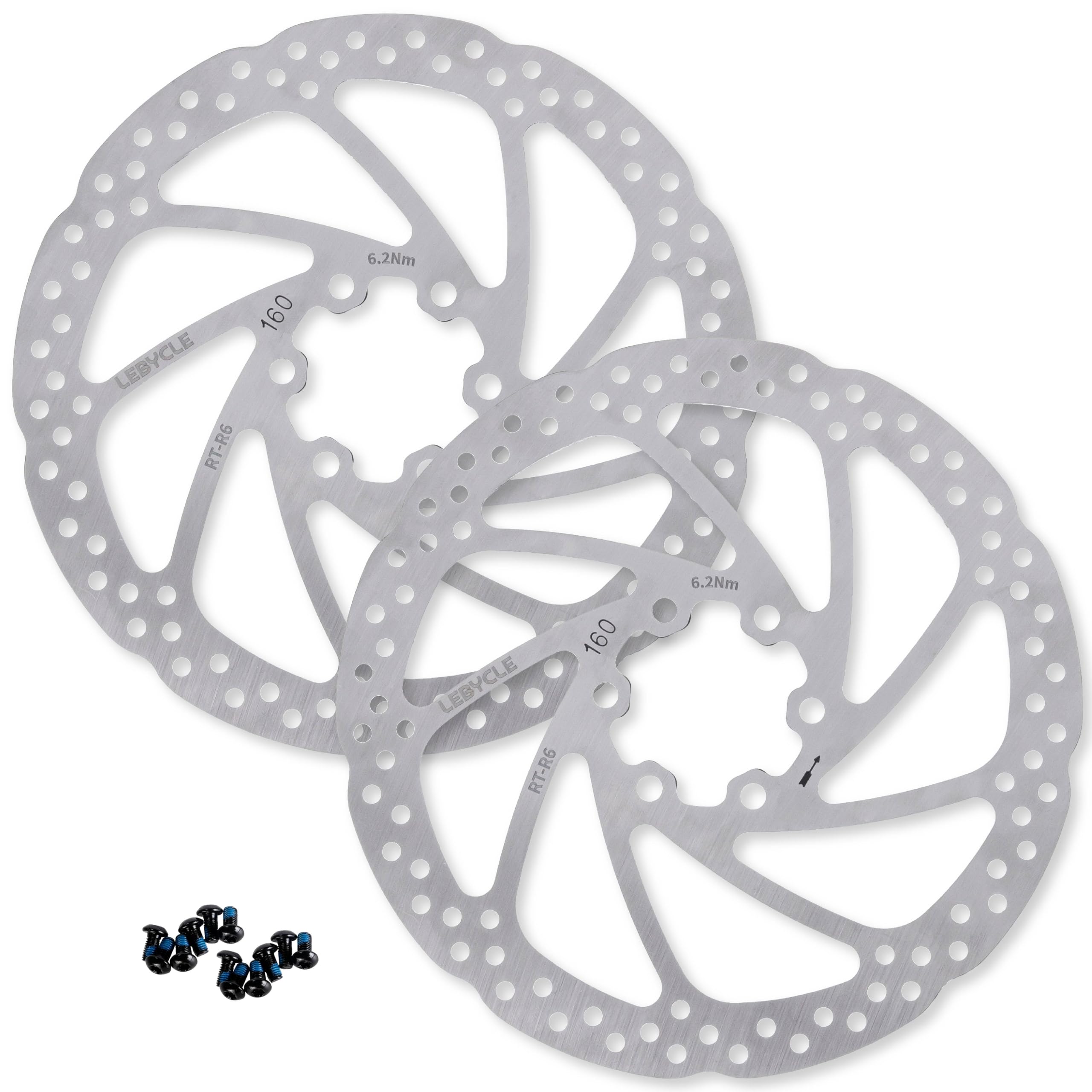 BlueStars 2 Packs 160mm Disc Brake Rotor Stainless Steel with 6 Bolts