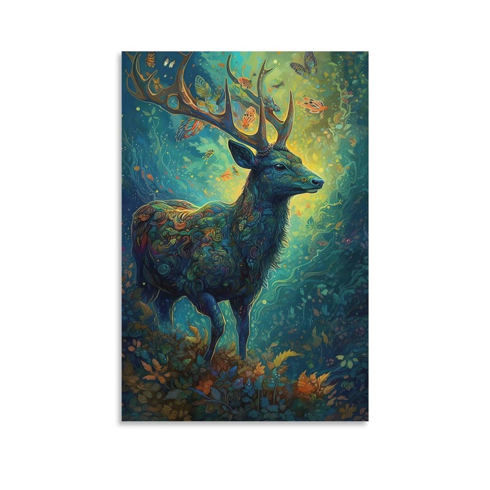 DHBANEIOK Fantasy Deer Art_1 Wall Decor Poster Canvas Prints Picture Modern Wall Art Picture Wall Hanging for Office Gym Living Room Decor 24x36inch(60x90cm)