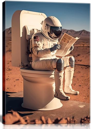 Arte de pared enmarcado de astronauta, cultura espacial, pintura, imágenes, decoración de pared, colorido y divertido astronautas en el inodoro,