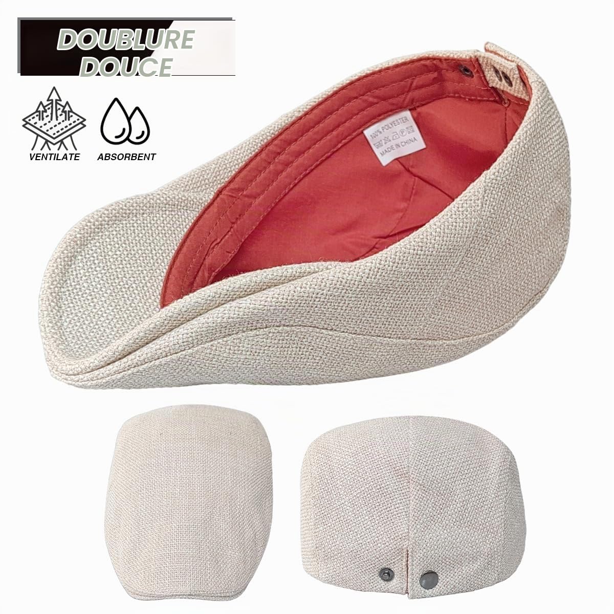 Casquette plate pour homme en lin avec doublure - Casquette plate pour homme - Casquette de lierre Gatsby - Pour le printemps et l'automne