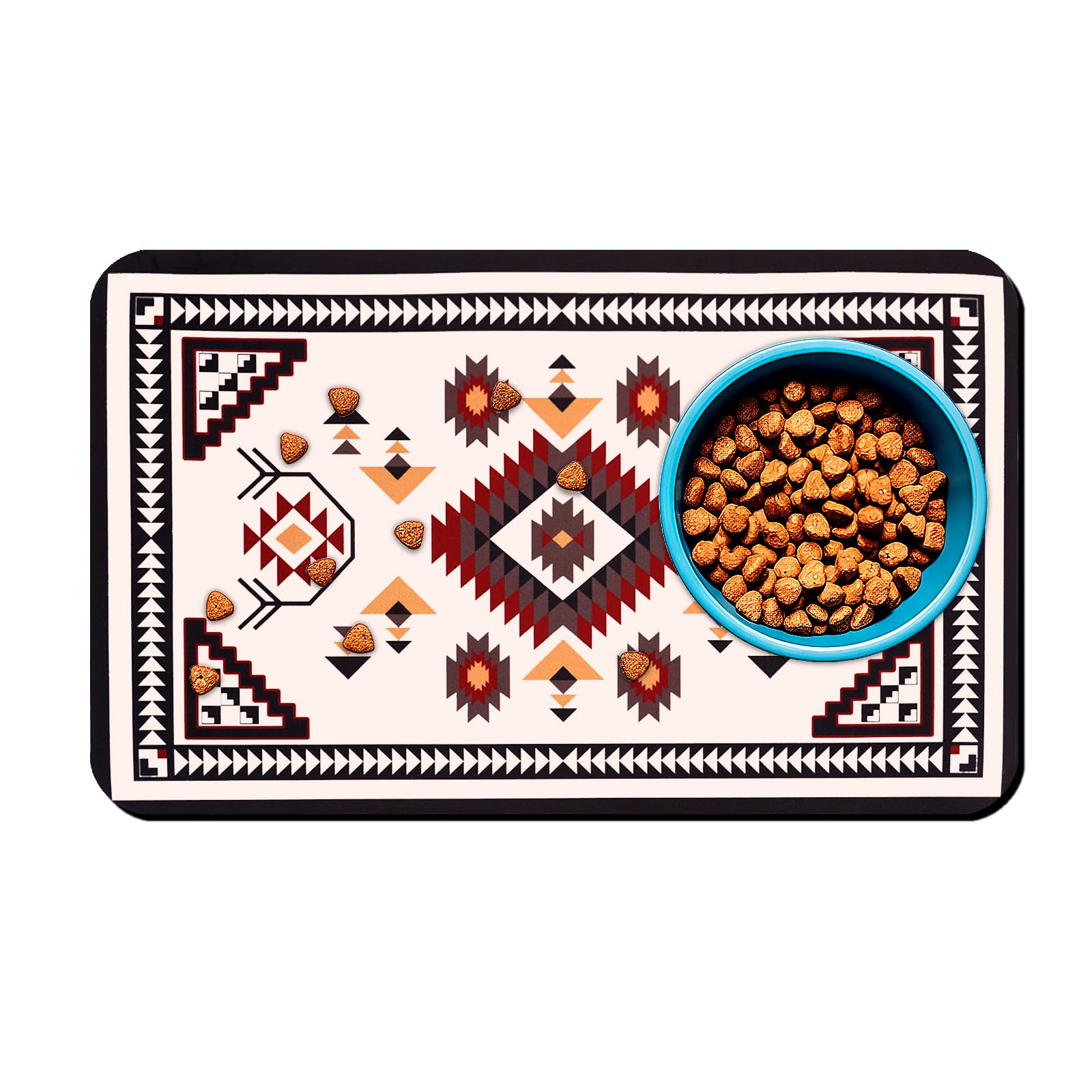 Tapis de nourriture pour chien - Tapis bohème imperméable pour gamelles d'eau et nourriture pour chat - Absorbant à séchage rapide - Tapis antidérapant pour l'alimentation des animaux de compagnie