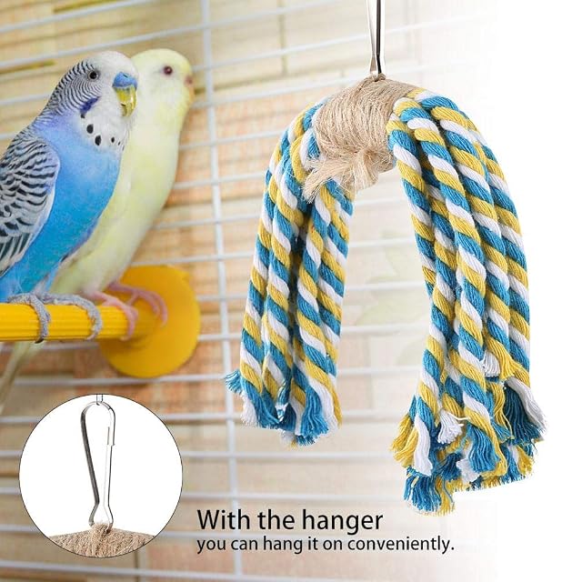 Foto 2 de 8 de Pssopp Juguetes para Masticar pájaros para Mascotas, Cuerda de algodón para Loros, Juguete para Masticar