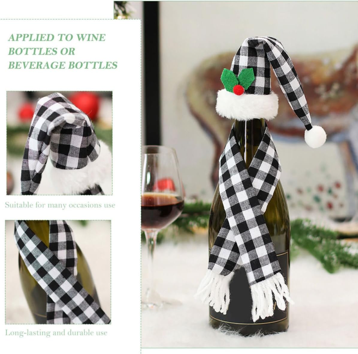 Xmas Wine Bottle Scarf 2 Pack Cloth Decorative Cover for Christmas