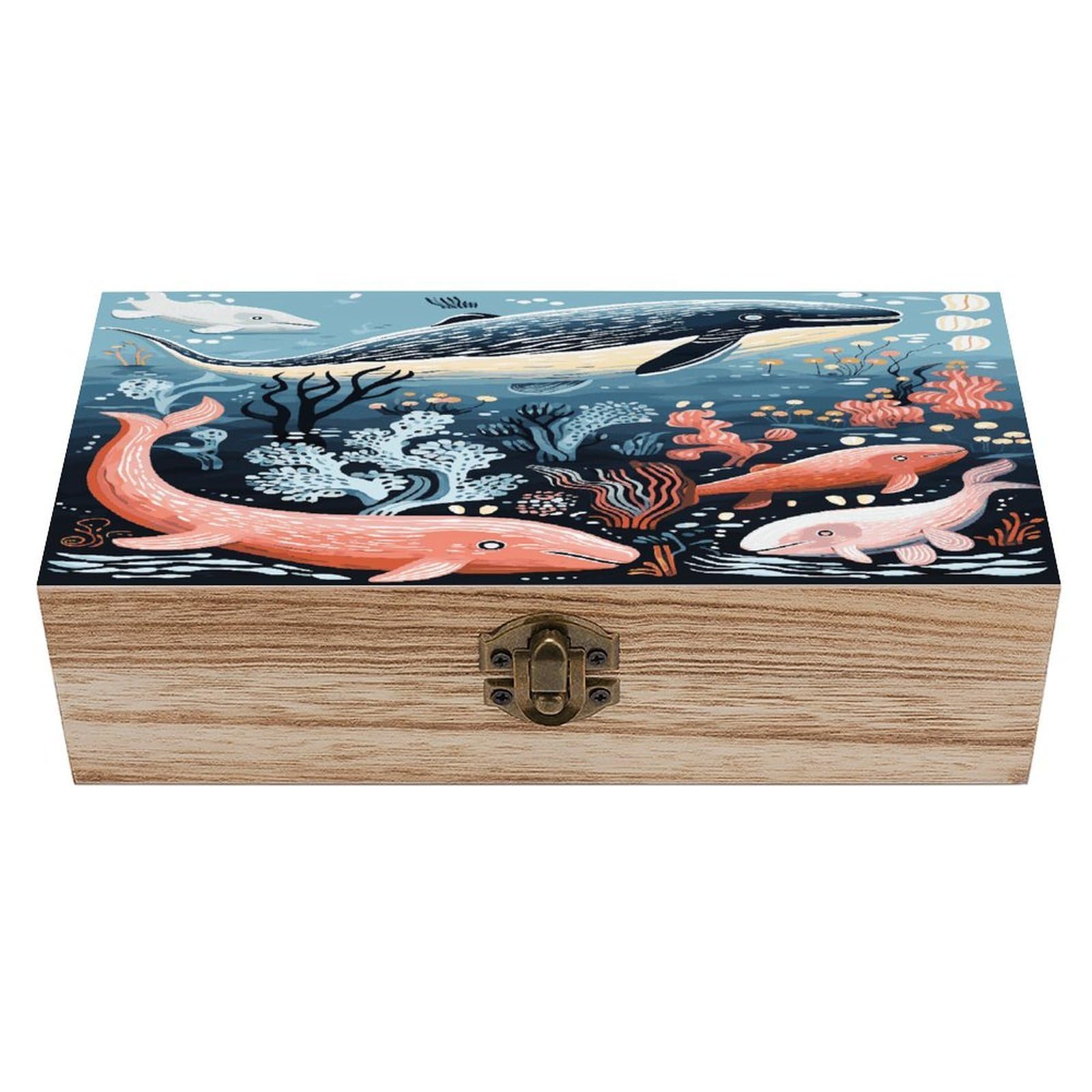 Adfgyerh Style Seal Whale Octopus Fish Bins Solid Wood，Jewelry Box Retro And Exquisite，Storage Box Used For Storing Photos, Souvenirs, Letters, Gifts, And Jewelry.