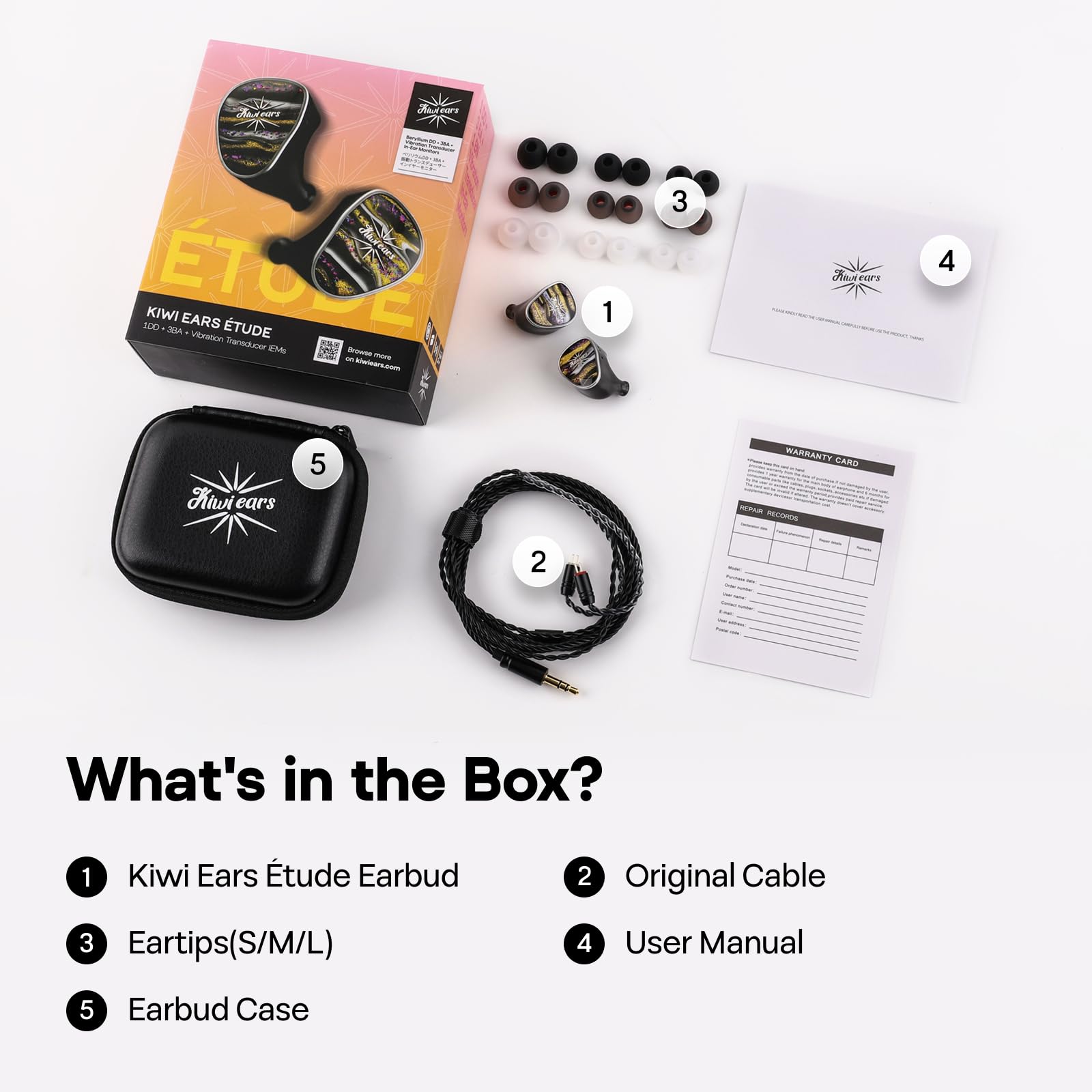 LINSOUL Kiwi Ears Étude In-Ear-Monitor,3BA + 1DD + 1BN Hybrid-Treiber IEM-Kopfhörer,Gaming-Ohrhörer,Verkabelte HiFi-Stereo-Ohrhörer mit Abnehmbarem 2-Pin-Kabel für Audiophile Musiker