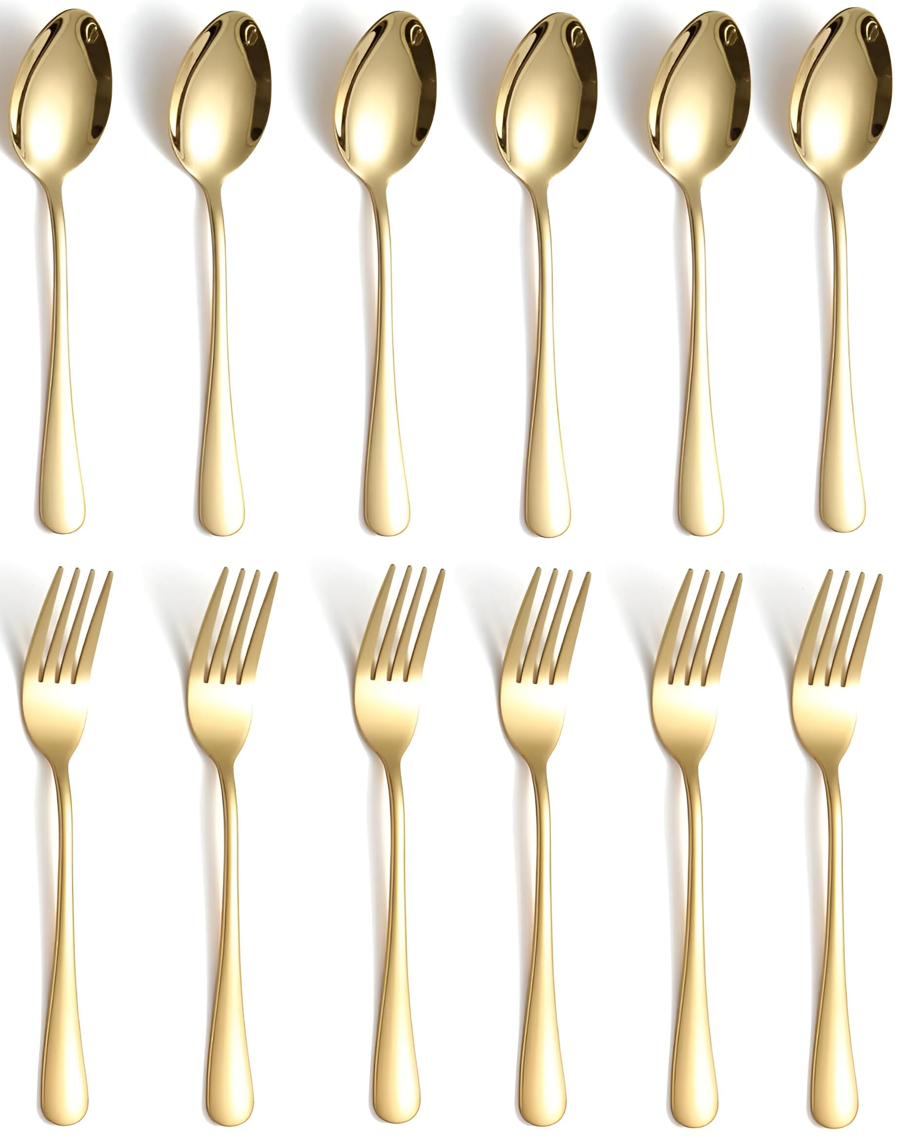 Sponsored Ad - ROSTON Cutlery Set 12 PCS Stainless Steel Gold Premium Spoon Set Luxury Dinning tabelware Gift for House Warming (12 PCS Spoon and Fork)
