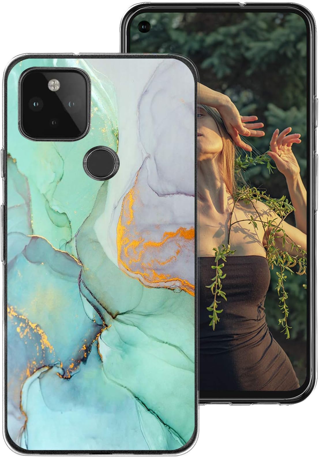 for Google Pixel 5 Case, Soft&Flexible TPU Ultra-Thin Shockproof Slip Resistant Anti-Scratch Protective Phone for Women Girl Bumper Cover with Retro Marble Design for Google Pixel 5 (8)