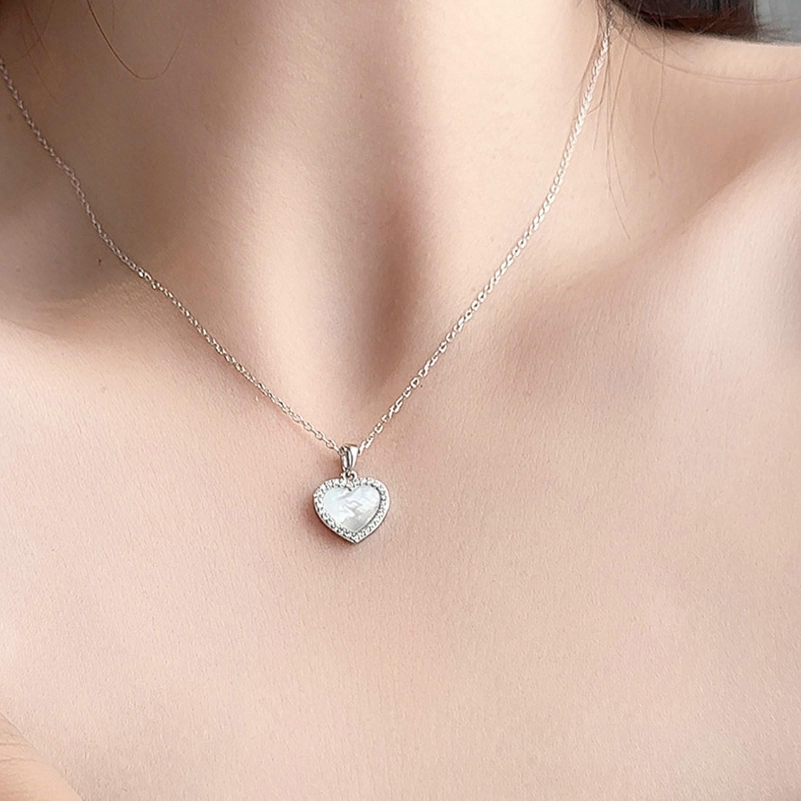 Collana Oro Bianco con Ciondolo, Cuore con Moissanite Collana Donna in Oro 375/585/750, 40+5cm