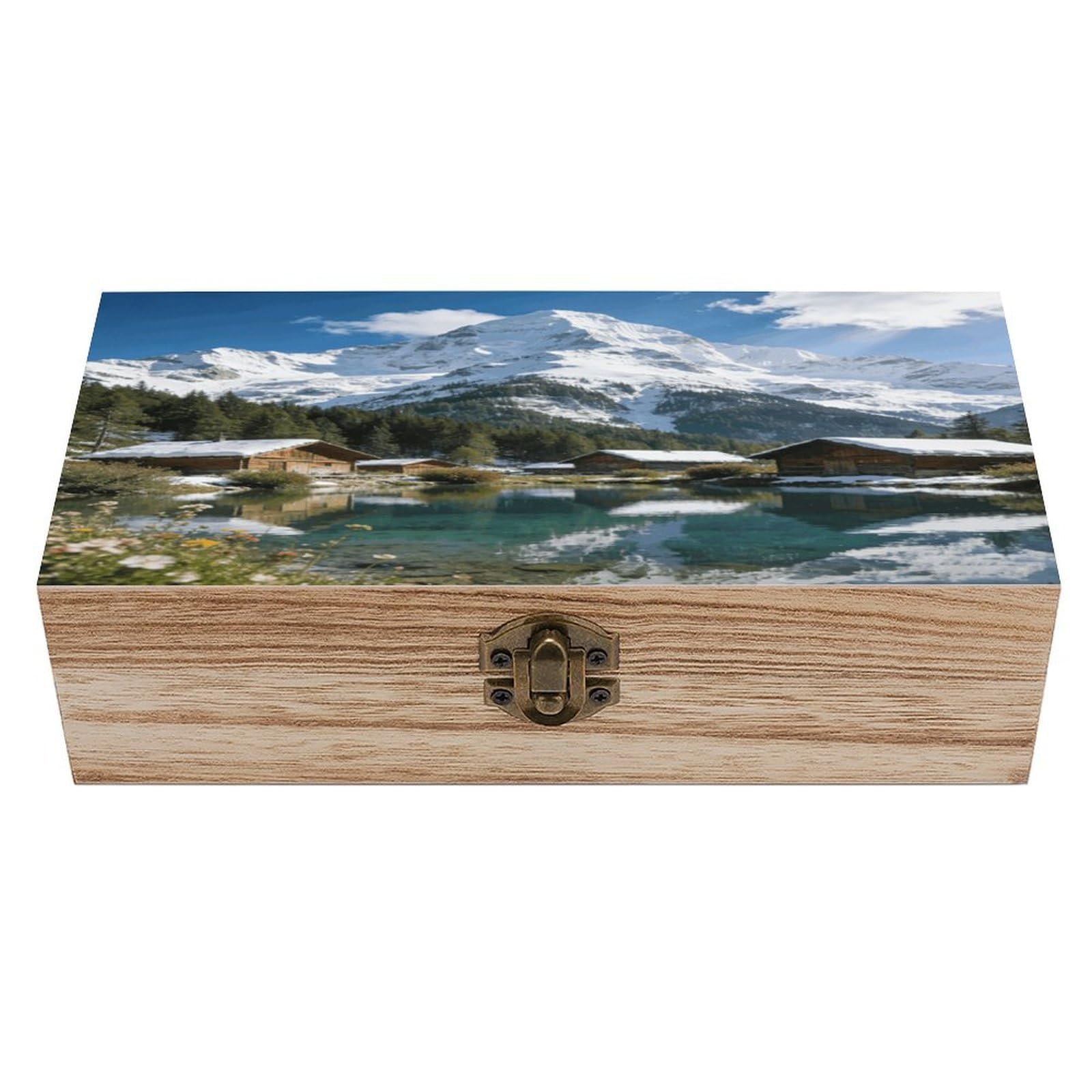 asbwuo Mountain Life Wood Keepsake Box Wooden Box with Hinged Lid