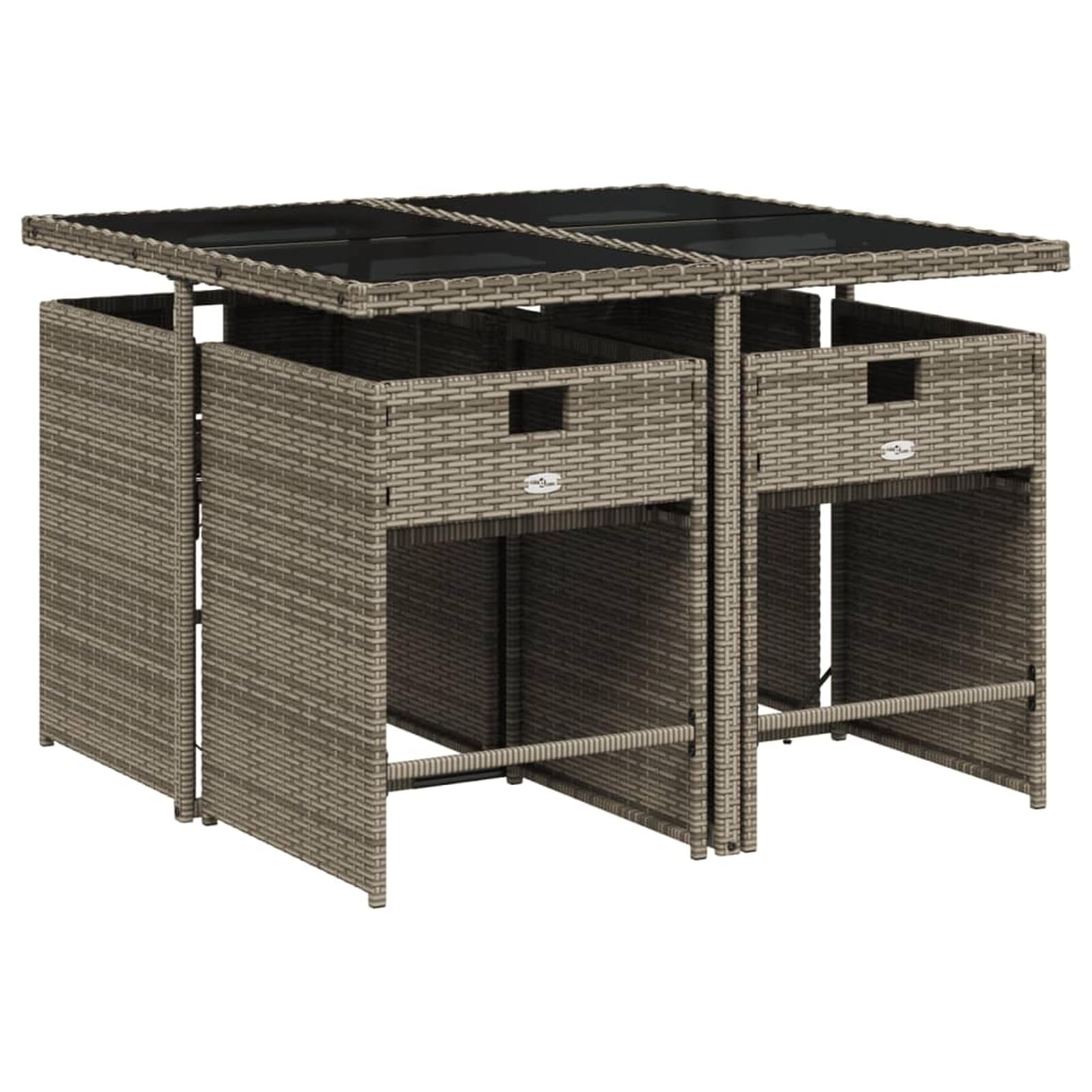 Homgoday Juego de Comedor de Jardín con Mesa de Vidrio Templado y Sillas Plegables - Rattan PE Gris