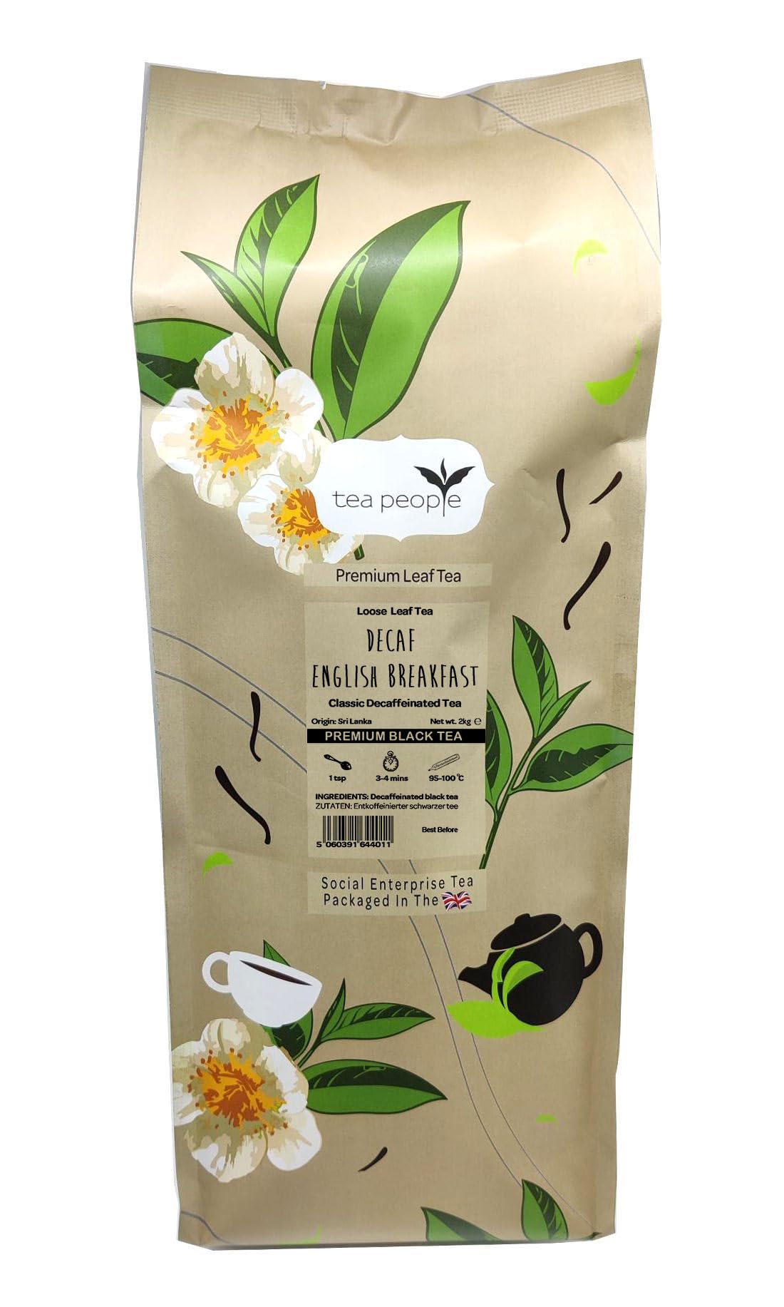 Tea People Decaf English Breakfast, 2 Kg Loose Leaf Tea in Large Catering Pack, DEB-2kg