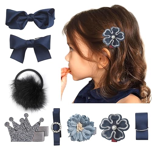 Hair Bow Flower Clips Hair Ties 9Pcs Set, School Girl