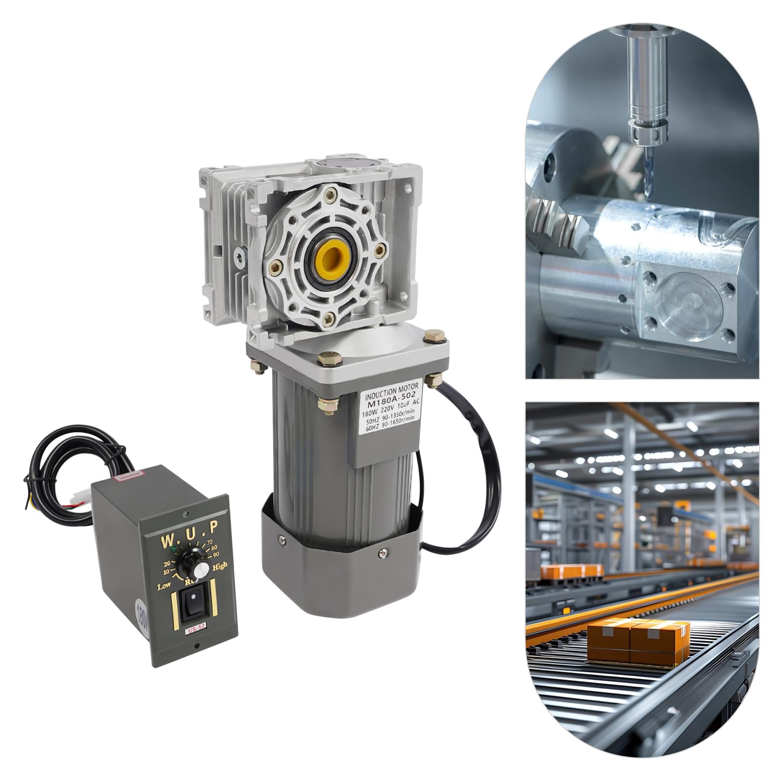 Getriebemotor Schneckengetriebemotor 180W 35Nm 0-27RPM 220V Drehzahlregler Schneckengetriebe Motor Einstellbare Drehzahl Reduziergetriebe CNC Industrie Maschine
