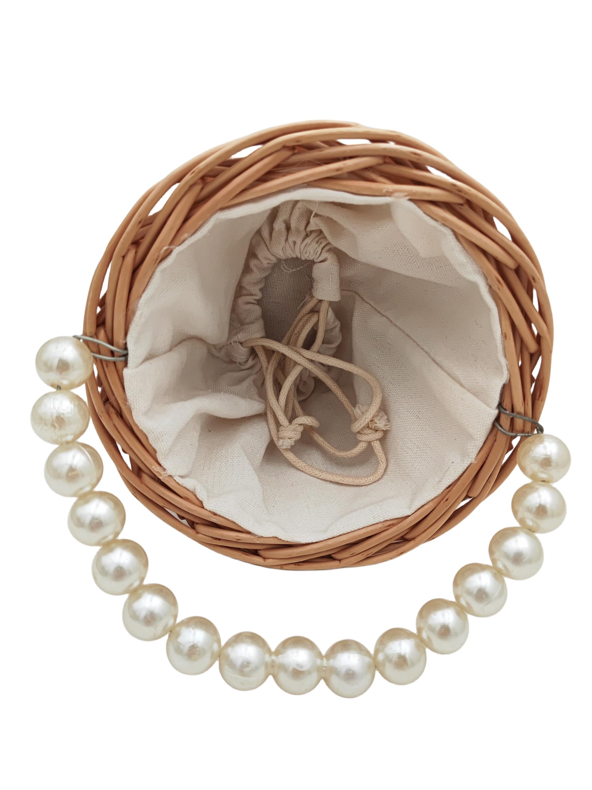 Rustikaler Rattan-Körbe für Hochzeit, Blumenmädchen, geflochtener Rattan-Aufbewahrungskorb mit Perlengriffen, gewebter Eier, Süßigkeitenkorb für Hochzeit, Zuhause, Garten, Dekoration (A)