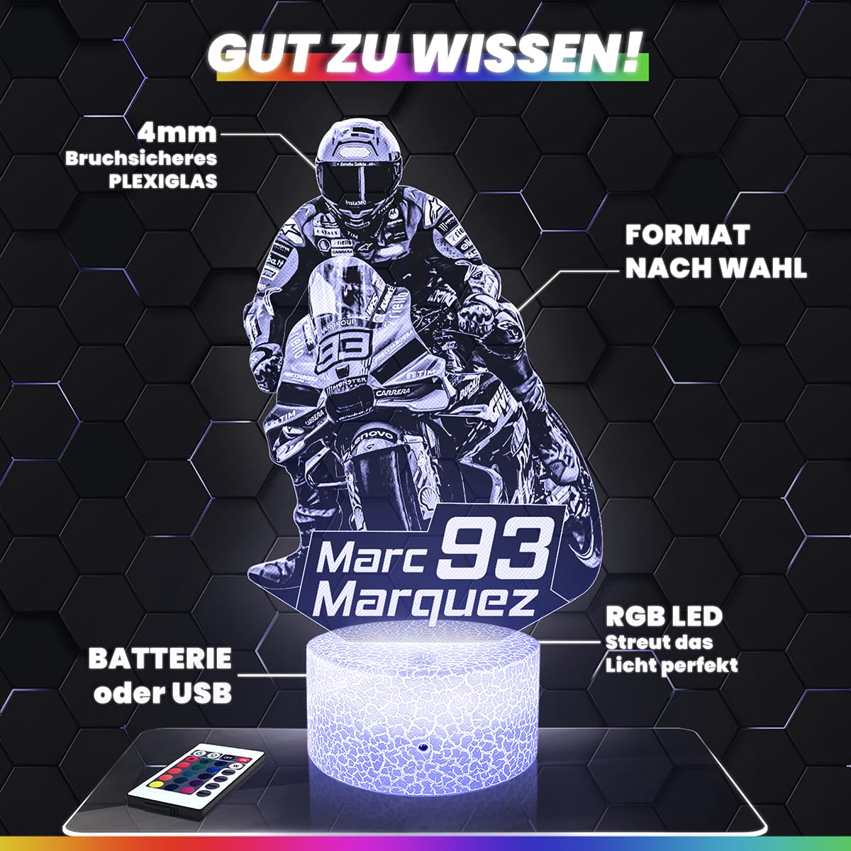 Lampephoto.fr - GP moto - Fabio Quartararo 3D Lampe, Touch Nachtlicht, MotoDekoration, 3D Led Illusion Geschenkidee Weihnachten Geburtstag Junge und Mädchen, Dekoration Kinder TOP
