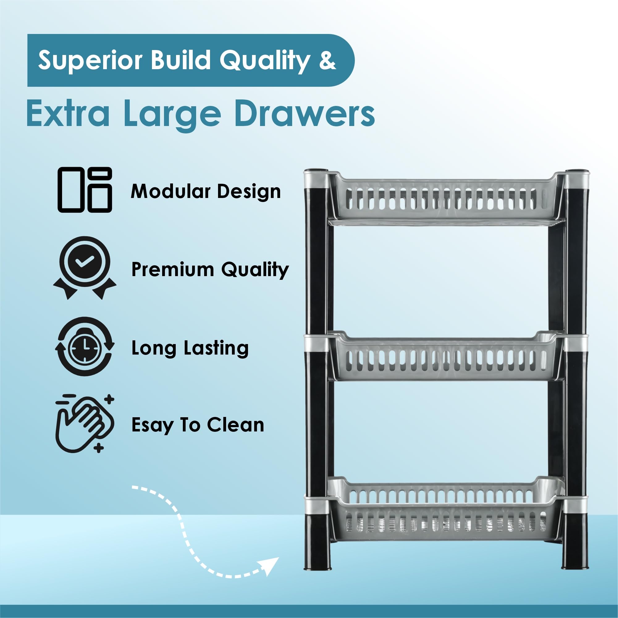 Urbane Home Pack of 5 Multipurpose Racks for Storage | 3-Tier Kids Toy Organizer/Under Wash Basin & Office Storage Cabinet & Shelves | Silver 2