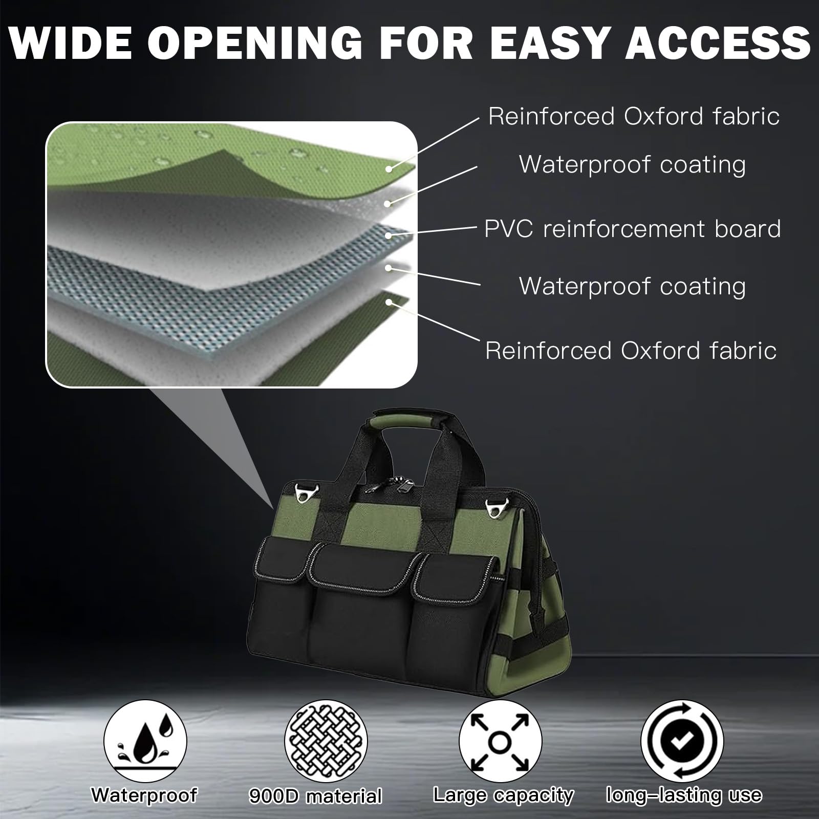 Bolsa de herramientas profesional con 21 compartimentos, 40 x 20 x 24 cm, bolsa de herramientas de jardín, bolsa de almacenamiento para mecánicos, electricistas, carpinteros — view 5