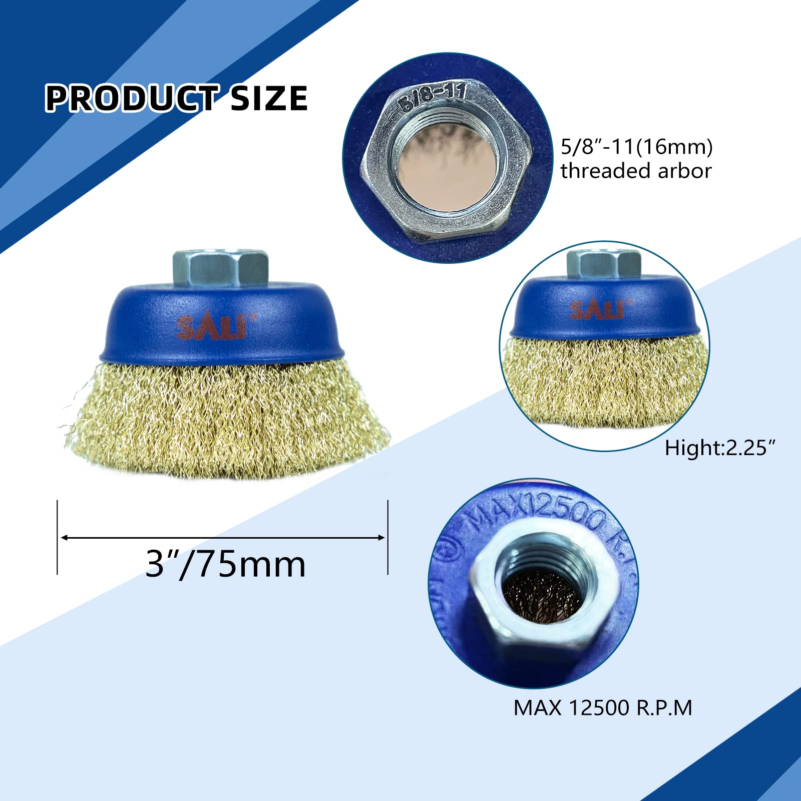 SALI Paquete de 24 cepillos de alambre para tazas, cepillo grueso de 3 pulgadas para amoladoras, con eje de 5/8-11 pulgadas para limpieza pesada, óxido, pelado y abrasivo, para amoladora angular
