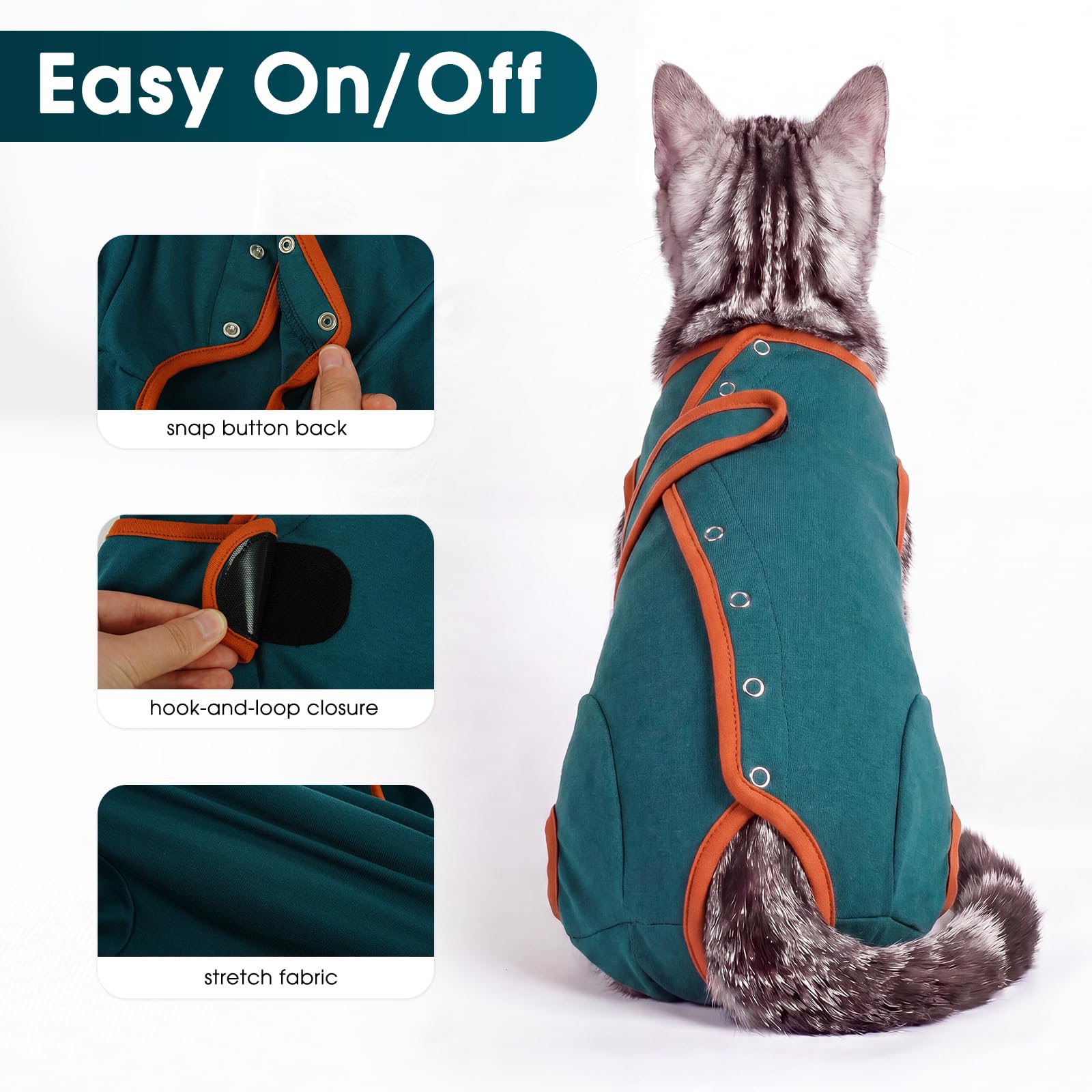 DENTRUN Tuta per il recupero del gatto, tuta intera post-operatoria con zampe posteriori, bottone a pressione posteriore, facile da mettere e togliere, previene leccate e protezione dalle ferite
