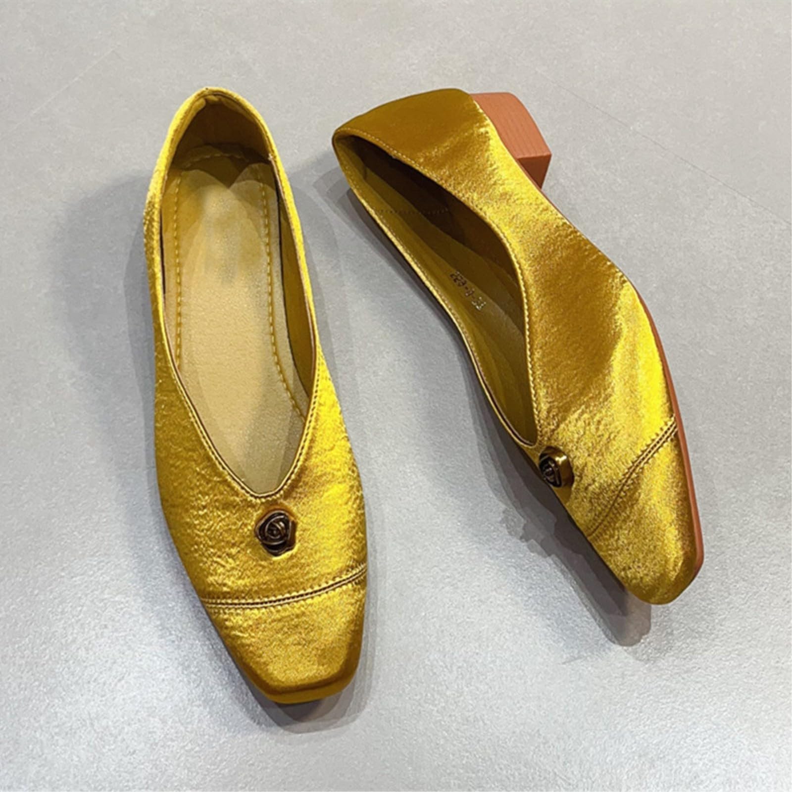 JJDFW - Scarpe da lavoro da donna con punta quadrata e tacco basso, punta quadrata, tacco basso spesso (≤ 3 cm), senza lacci, tomaia in poliuretano, fodera in microfibra, giallo/nero/argento