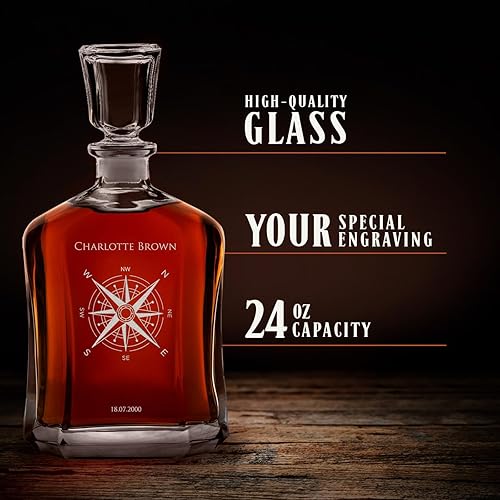 Miniatura 4 de Maverton Jarra de whisky + 6 vasos con grabado, decantador de licores clásicos de 23 onzas líquidas para ella, vasos de 10 onzas líquidas para