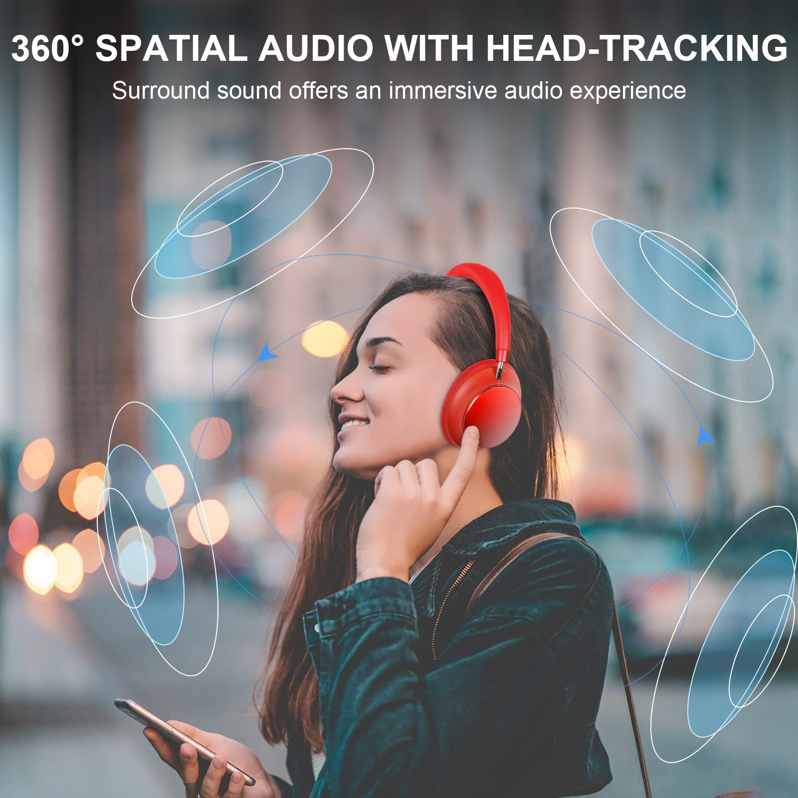 T-fun NC35 Cuffie Over-ear con Cancellazione Rumore Ibrido,Audio Spaziale, Modalità Trasparenza,Bluetooth 5.3, Equalizzatore Personalizzato Tramite App, 55 ore di Riproduzione ANC per Viaggi/Lavoro