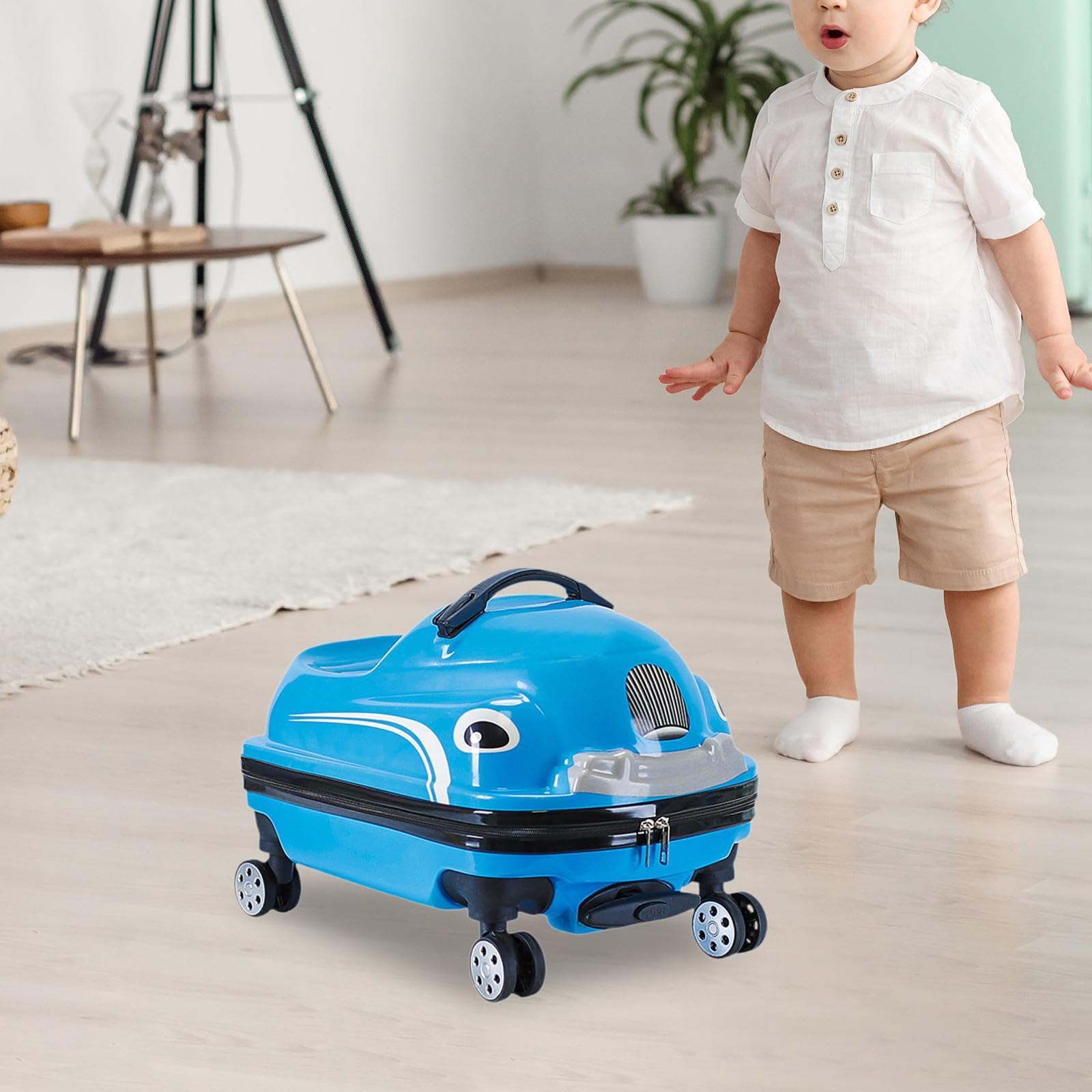 Ride On 20 Ride On Trolley Bambini Valigia Ruote Car Design Cartoon Adatto a Viaggi Scuola Regalo Bambini, Blu