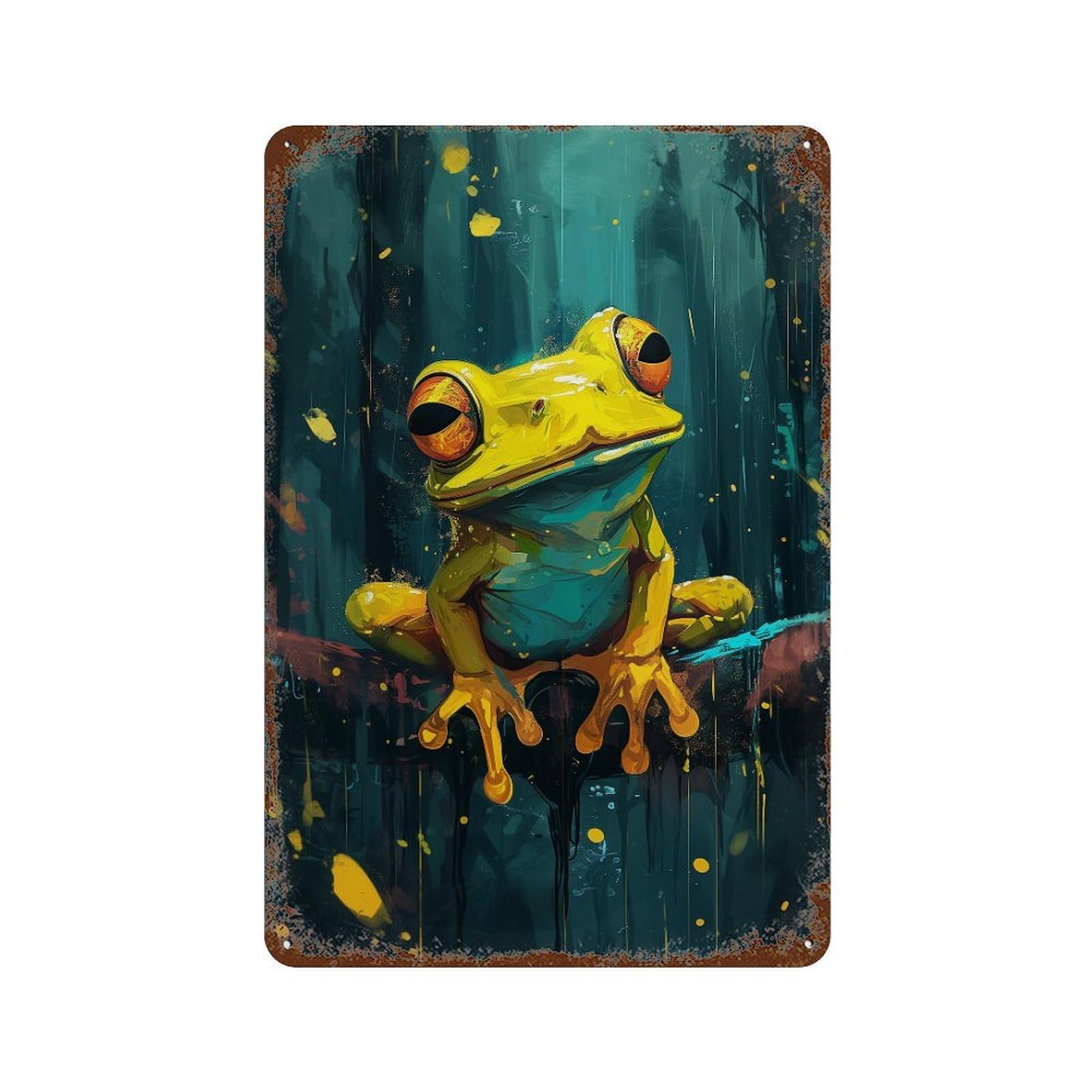 Vintage Rust Metal Sign Rainforest Frog Art Print 11.8"x7.9", Old School Wall Decor for Garage, Bar And Workshop Decor